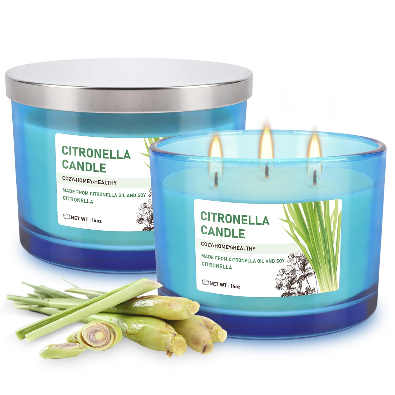 TLNFHRPI par de velas en jarras de vidrio azules, prolonga ambientación.