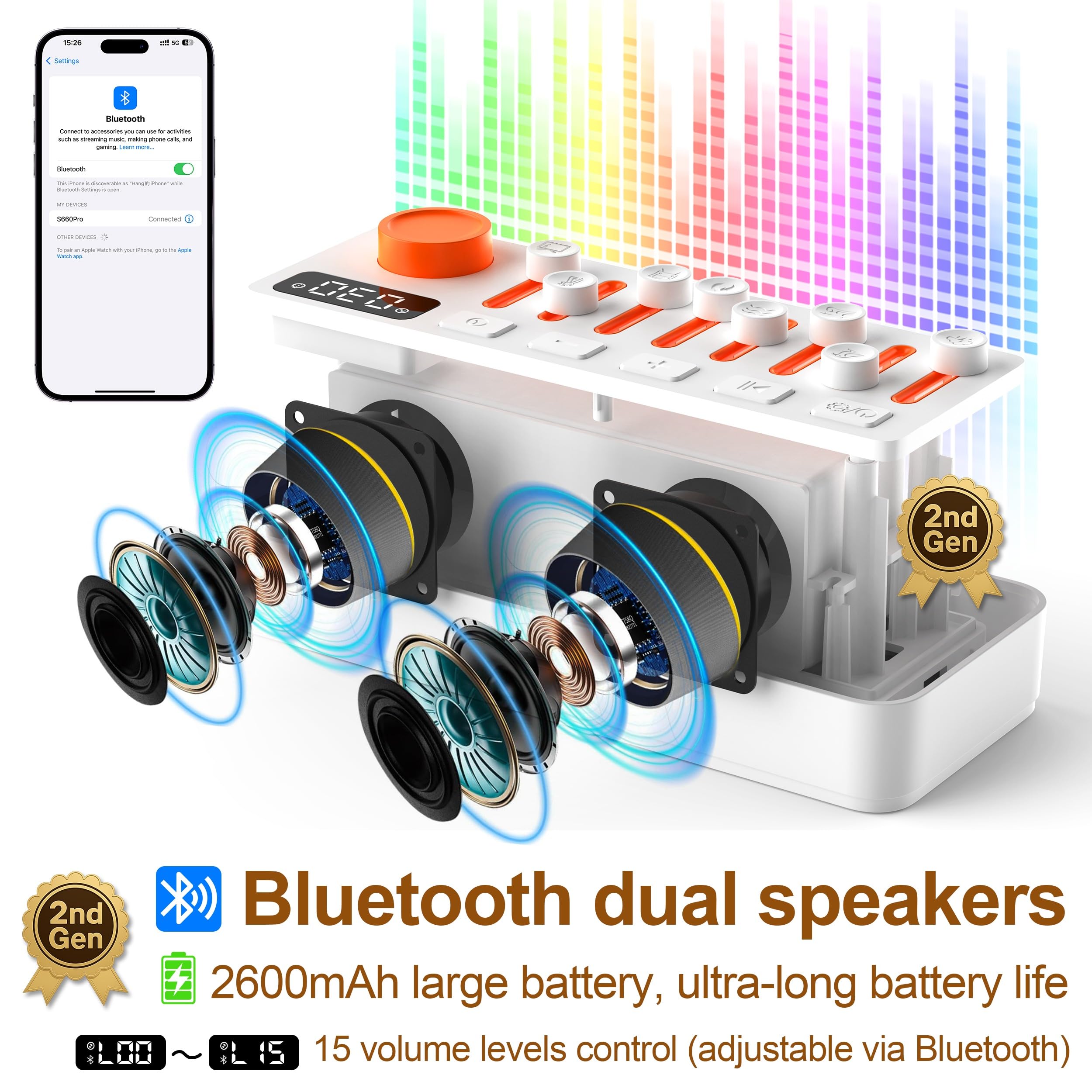 TMEHM Batería integrada: 2600mAh para hasta 10 horas de uso.