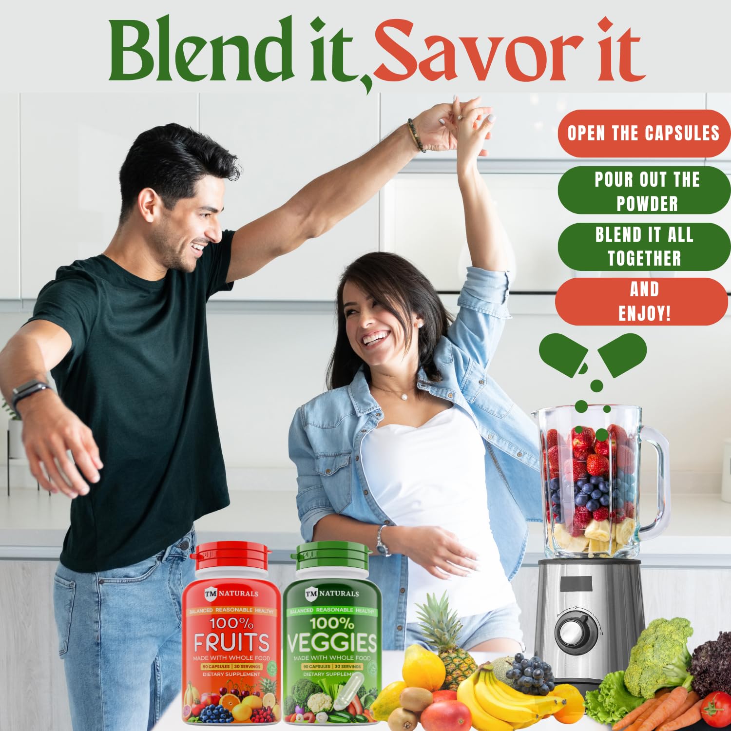 Uso diario con cápsulas TM NATURALS para rutina saludable.