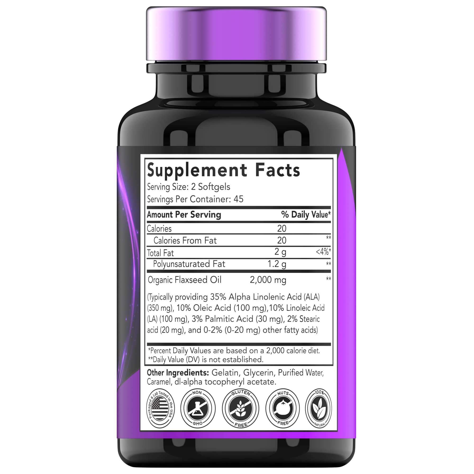 tnvitamins cápsulas de aceite de linaza, presentación suave para uso diario.