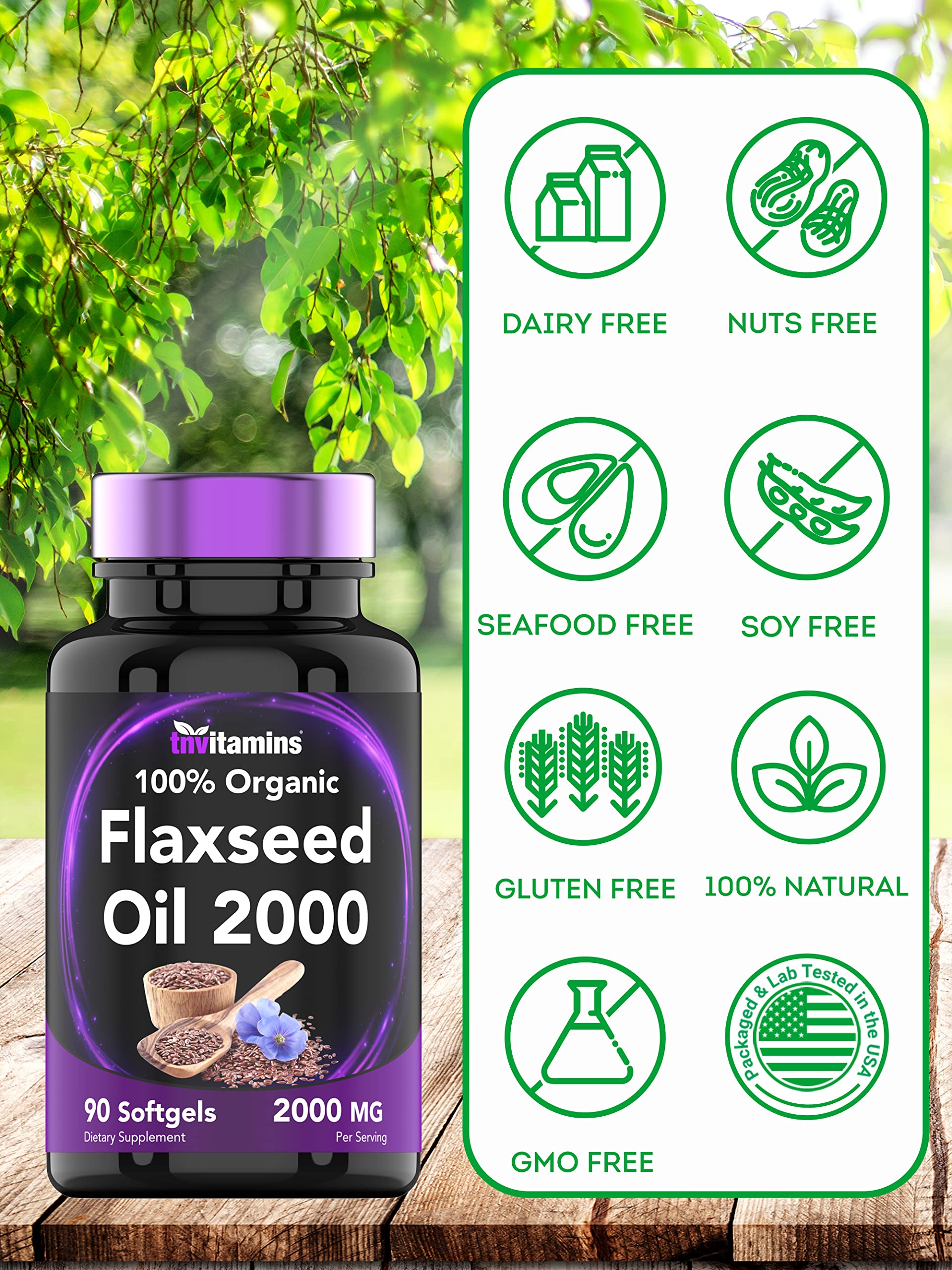 tnvitamins vida activa con aceite de linaza, fácil de integrar en comidas o batidos.