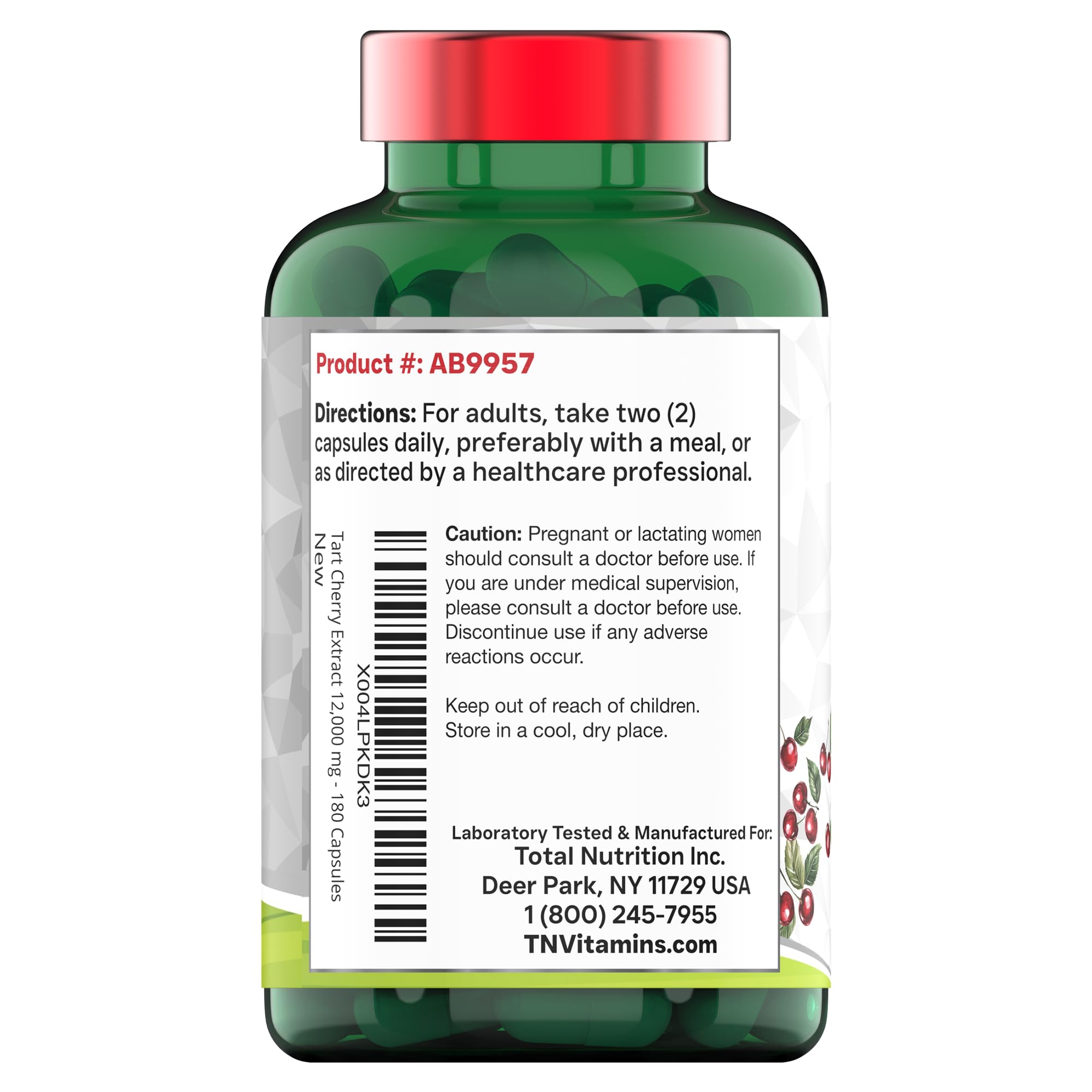 tnvitamins cápsulas de cereza Montmorency hechas en Estados Unidos para bienestar diario