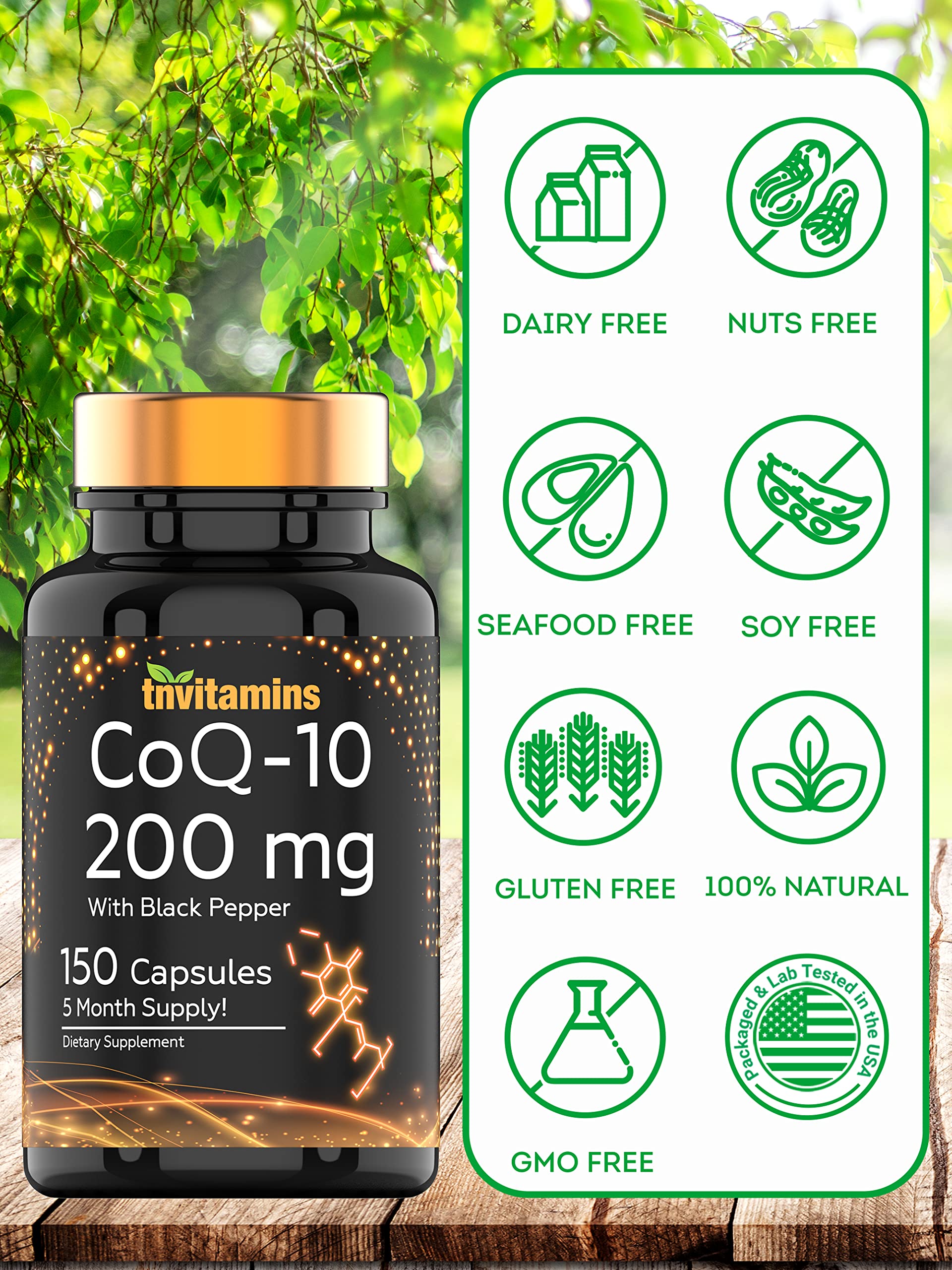 TNVitamins CoQ10 200 mg envase claro para uso diario en casa