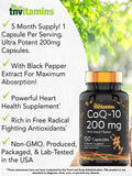 TNVitamins CoQ10 200 mg con extracto de pimienta negra mejora absorción
