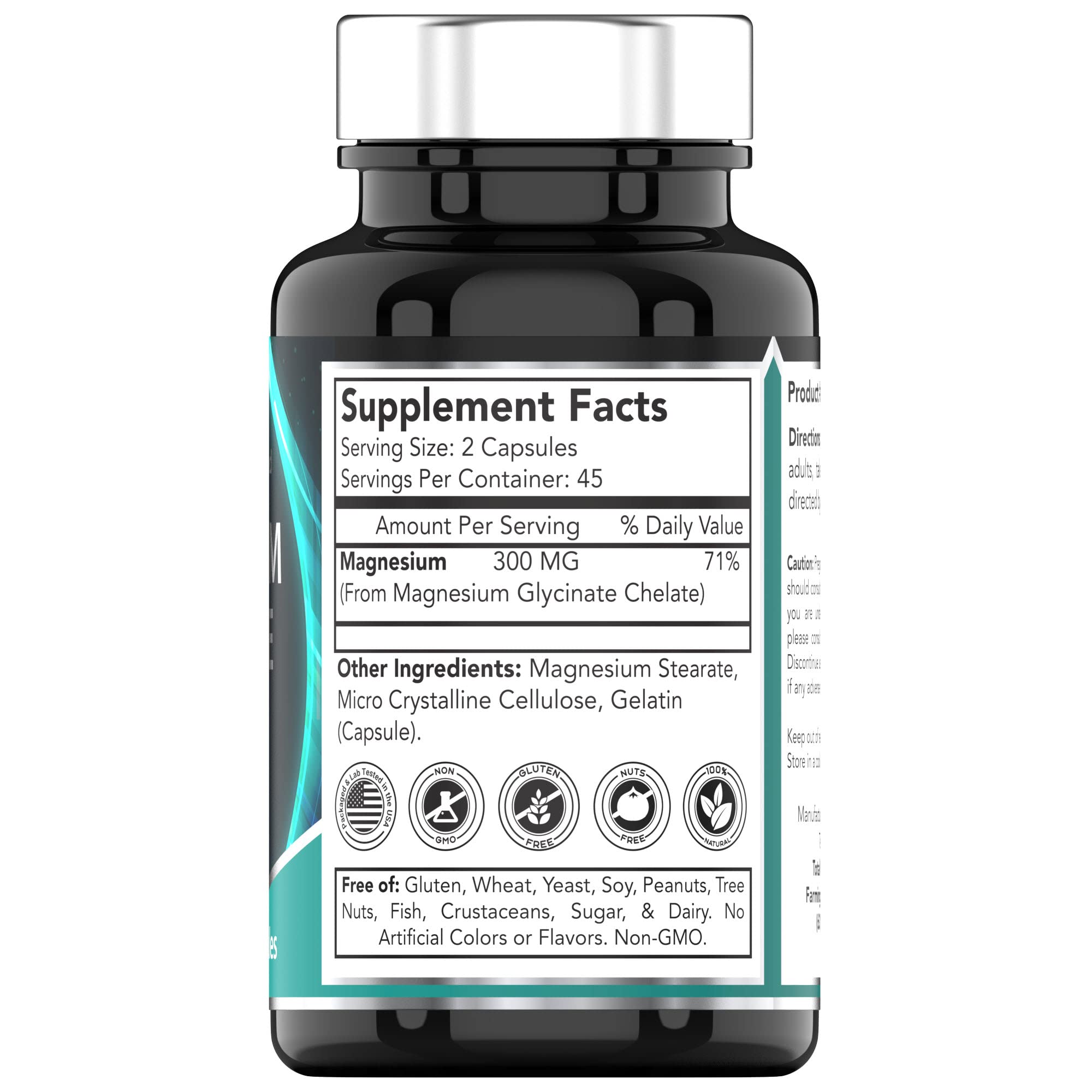 tnvitamins Magnesio Glicinato 300 mg — cápsulas fáciles de tragar para soporte muscular diario
