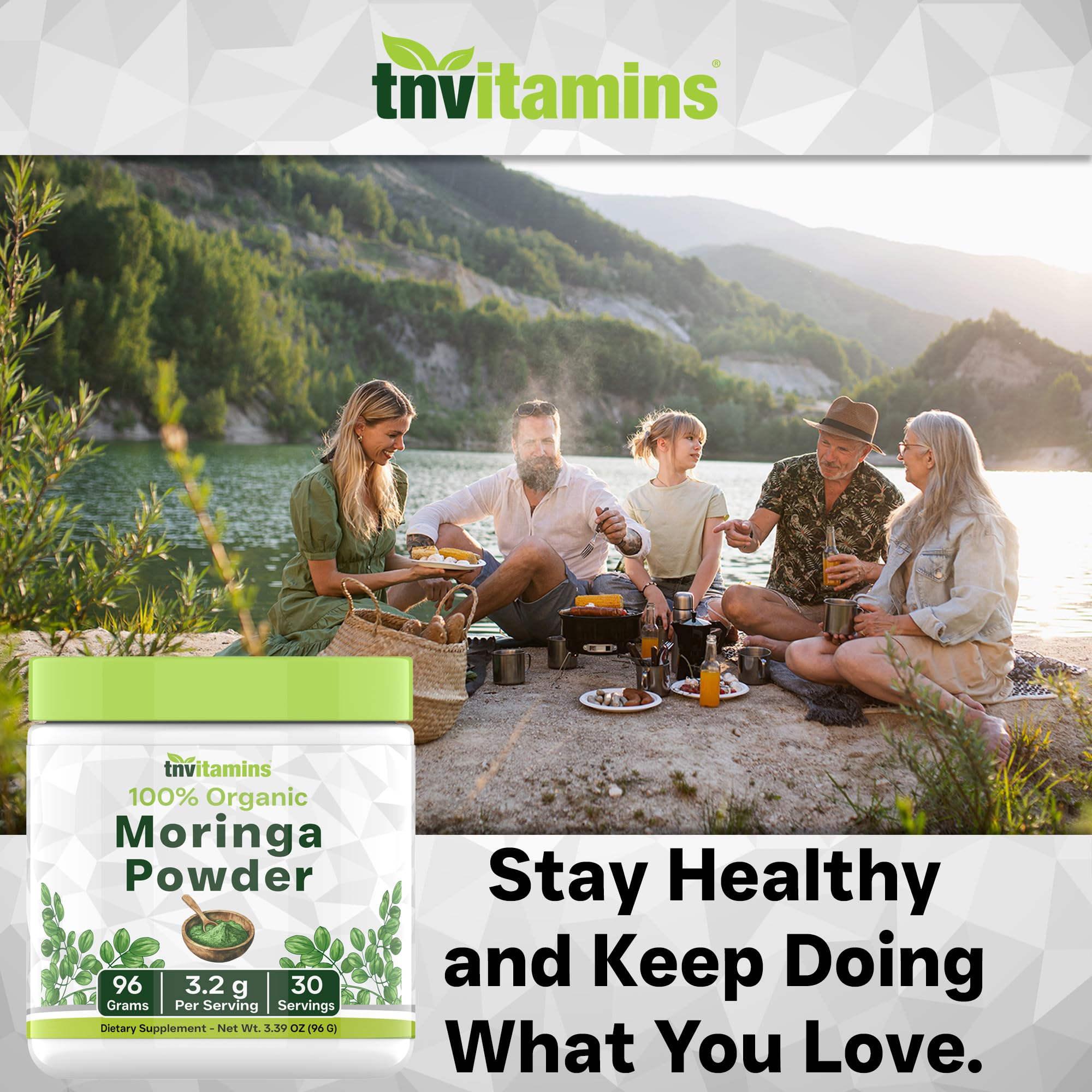 tnvitamins Moringa organica polvo: tarro compacto en despensa conveniente