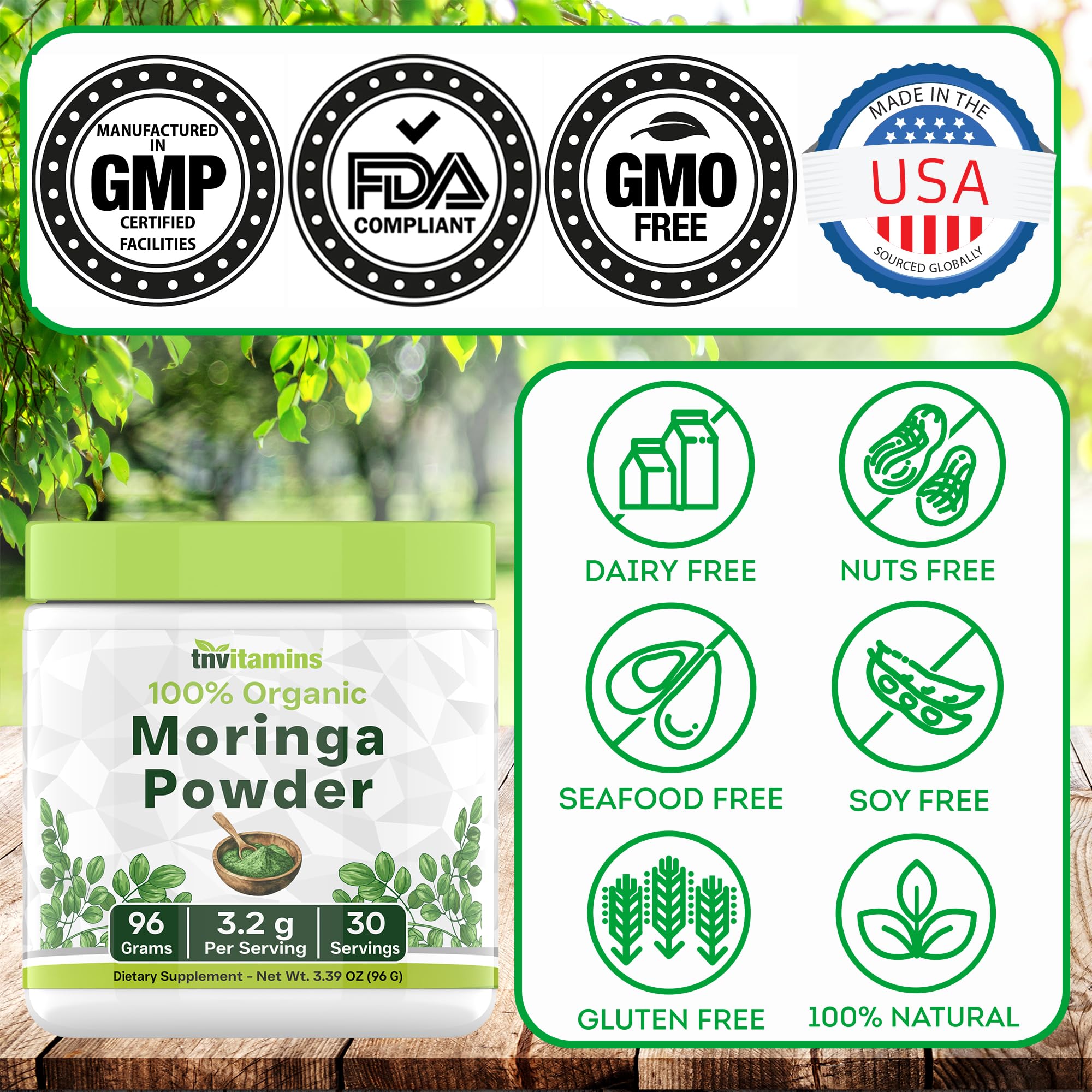 tnvitamins Moringa organica polvo: preparación de té antioxidante