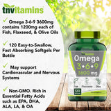 TNVitamins Triple Omega 3-6-9, etiqueta frontal legible para verificar ingredientes.