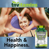 TNVitamins Triple Omega 3-6-9, ingredientes de origen global y sin gluten.