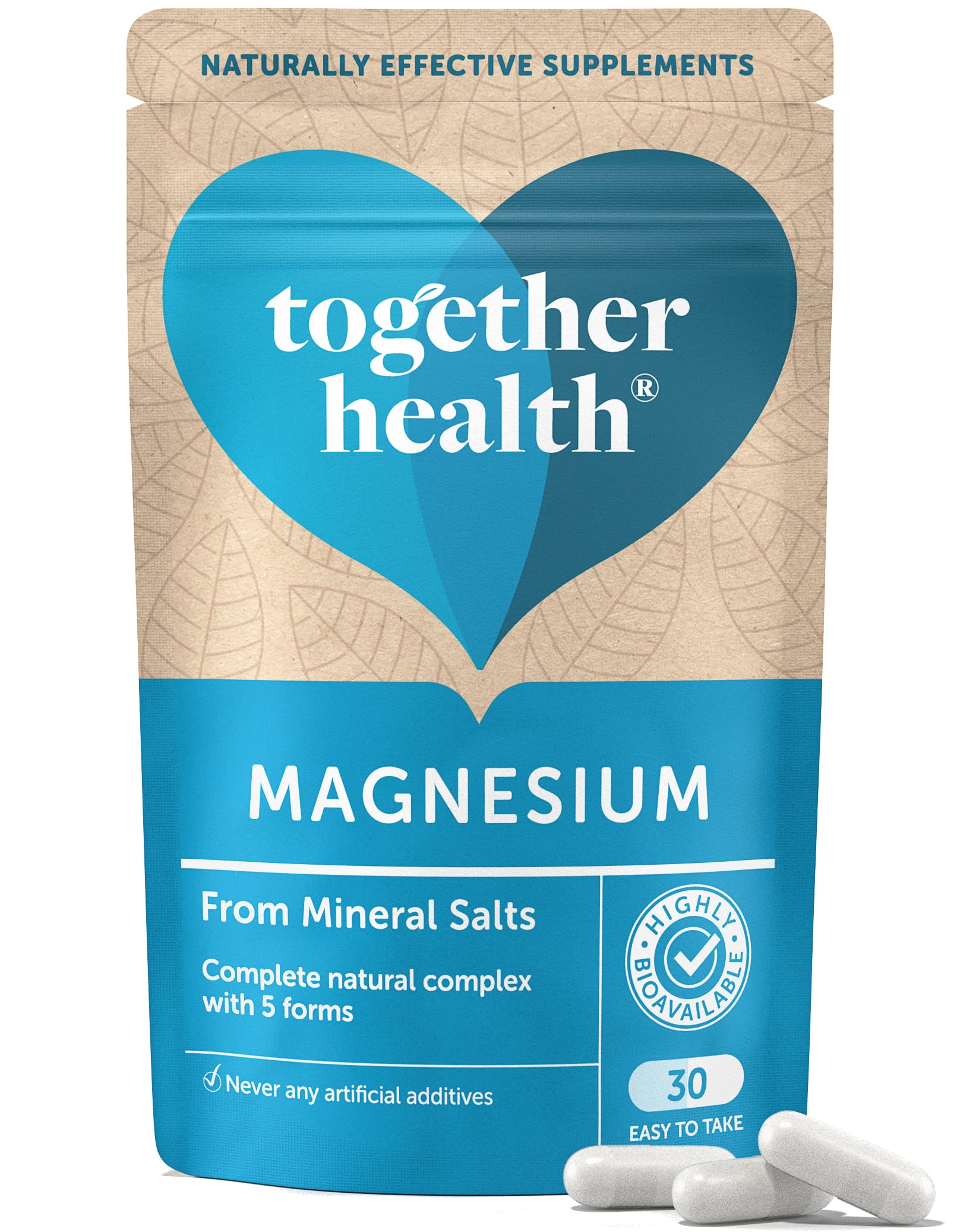 Together Magnesio Marino cápsulas en botella, apoyo diario a la salud ósea.