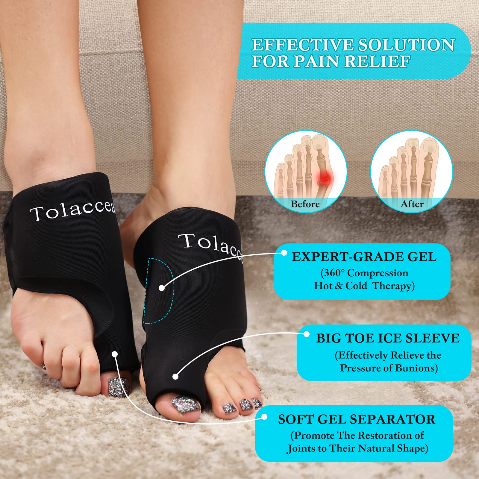 Tolaccea compresa de hielo para pie, flexible y reutilizable