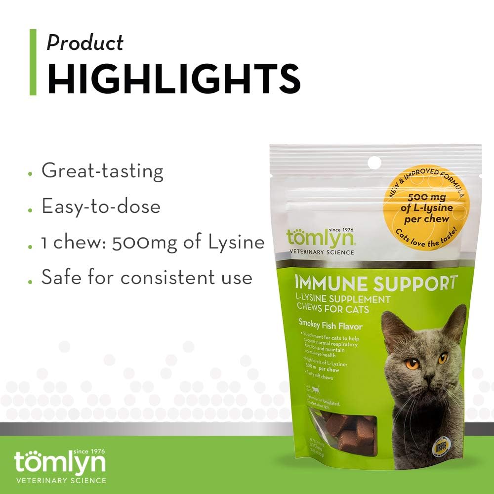 Masticables lisina Tomlyn, calidad veterinaria para el cuidado felino.