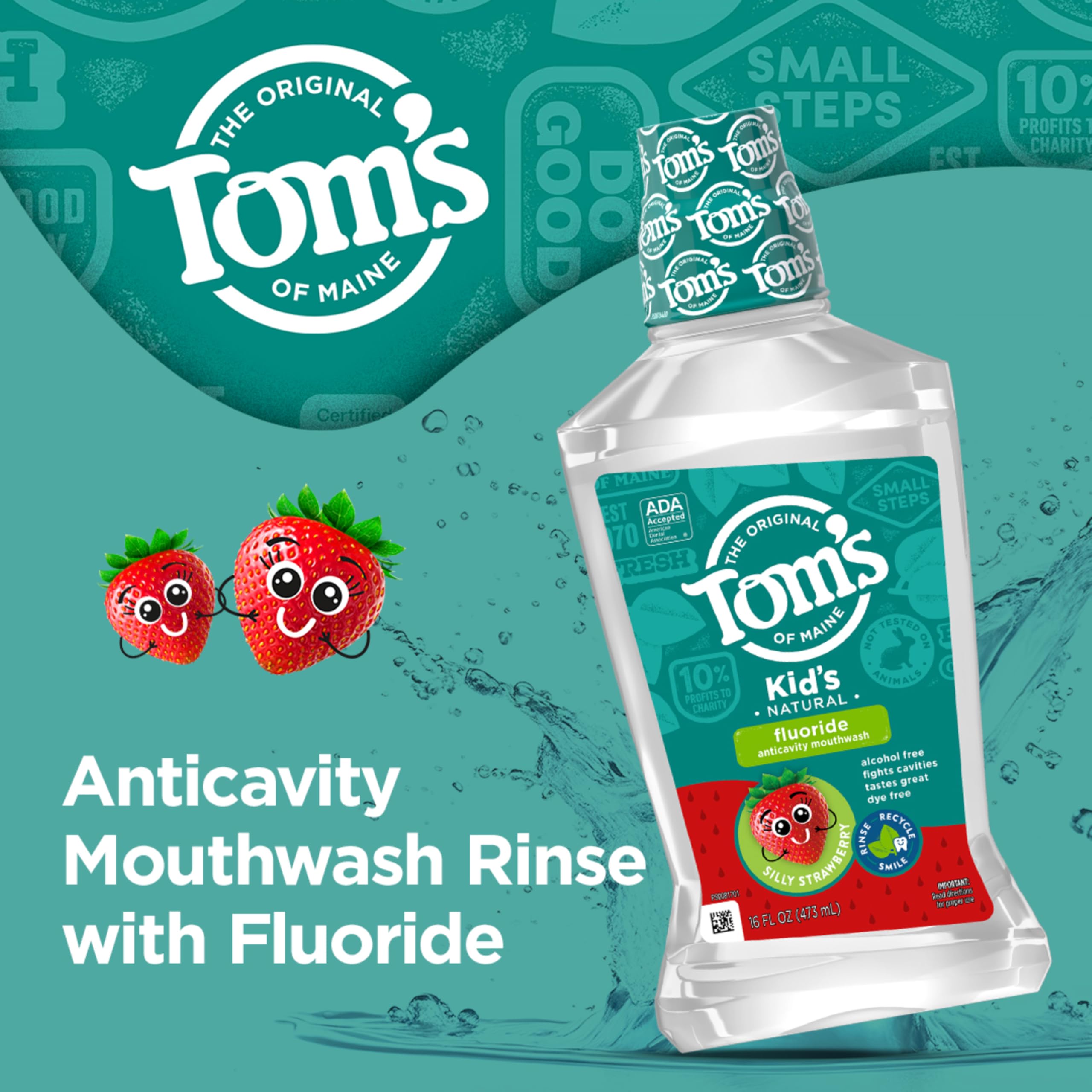 Etiqueta detallada de Tom's of Maine con sabor fresa divertida