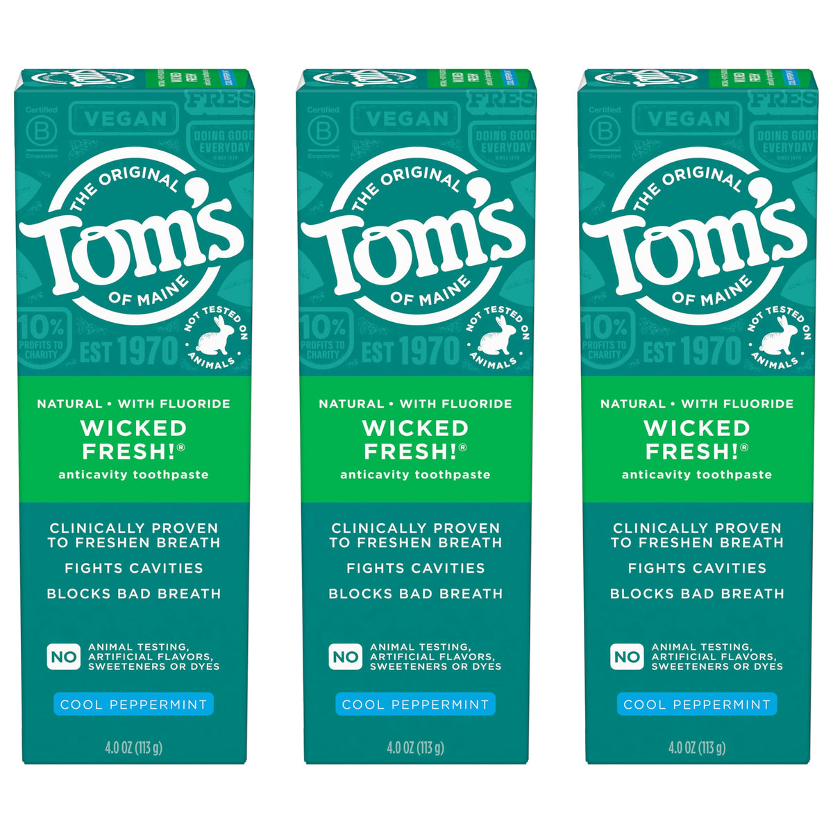 Pasta dental Tom's of Maine Wicked Fresh: tubo azul para uso diario y aliento fresco.