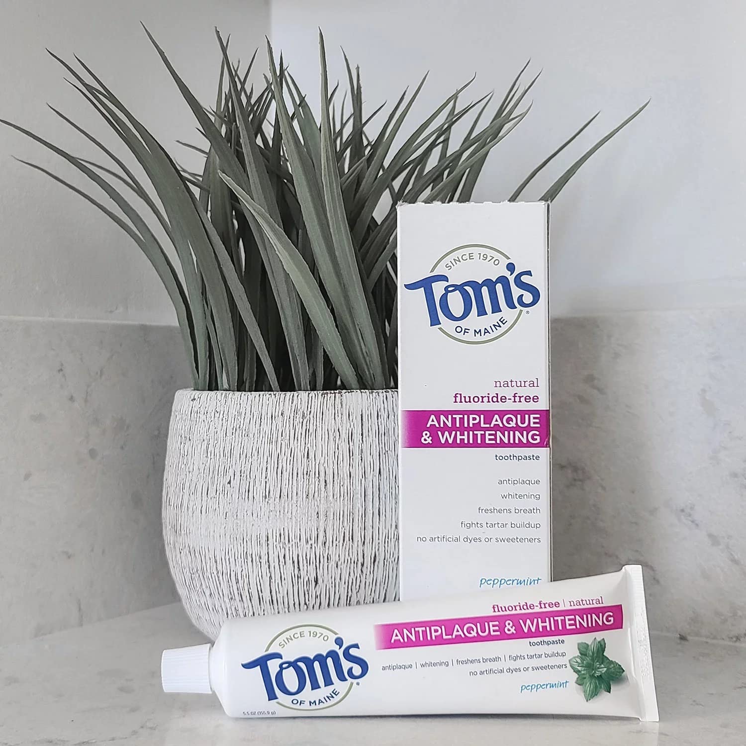 Empaque de 4 tubos de Tom's of Maine en exhibición para la familia.