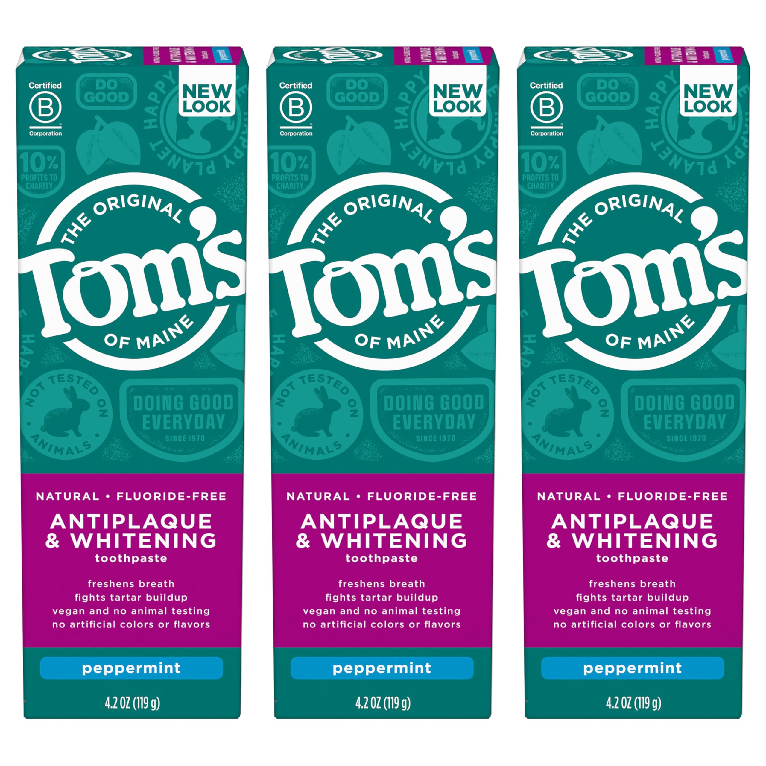 Tom's of Maine pasta dental sin fluoruro, antiplaca y blanqueadora, sabor menta para un aliento fresco