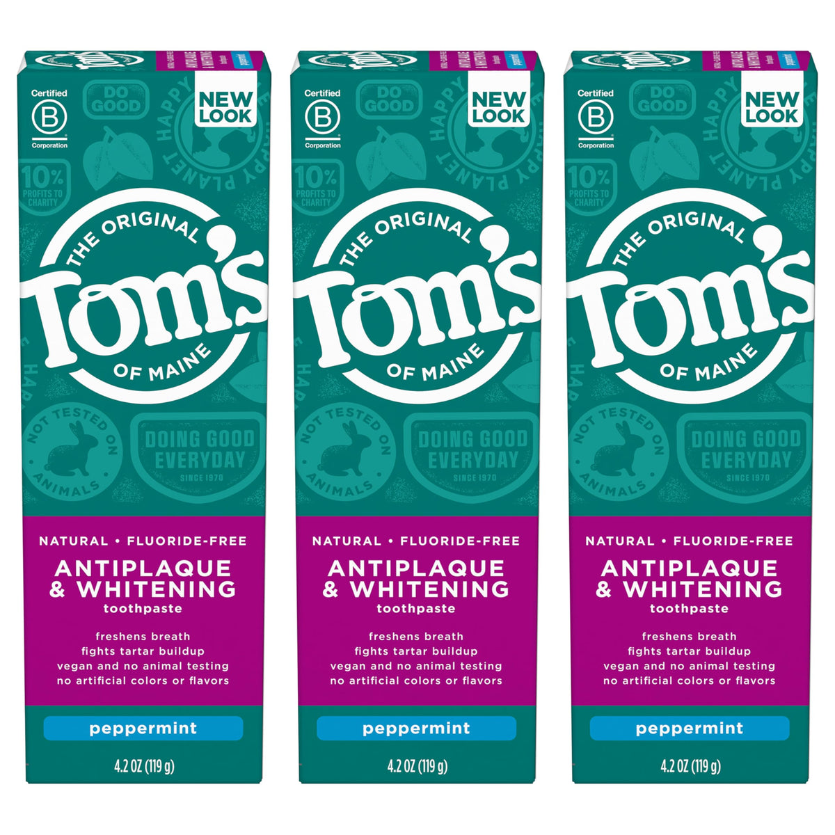 Tom's of Maine pasta dental sin fluoruro, antiplaca y blanqueadora, sabor menta para un aliento fresco
