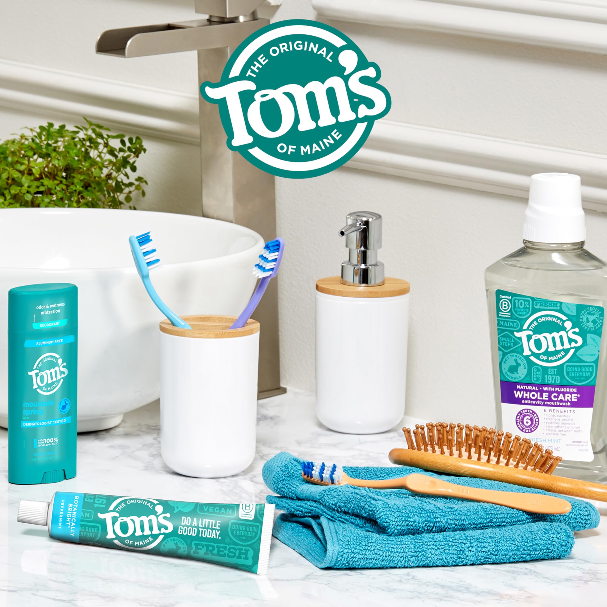 Empaque de Tom's of Maine Botanically Bright, apto para veganos y sin pruebas en animales