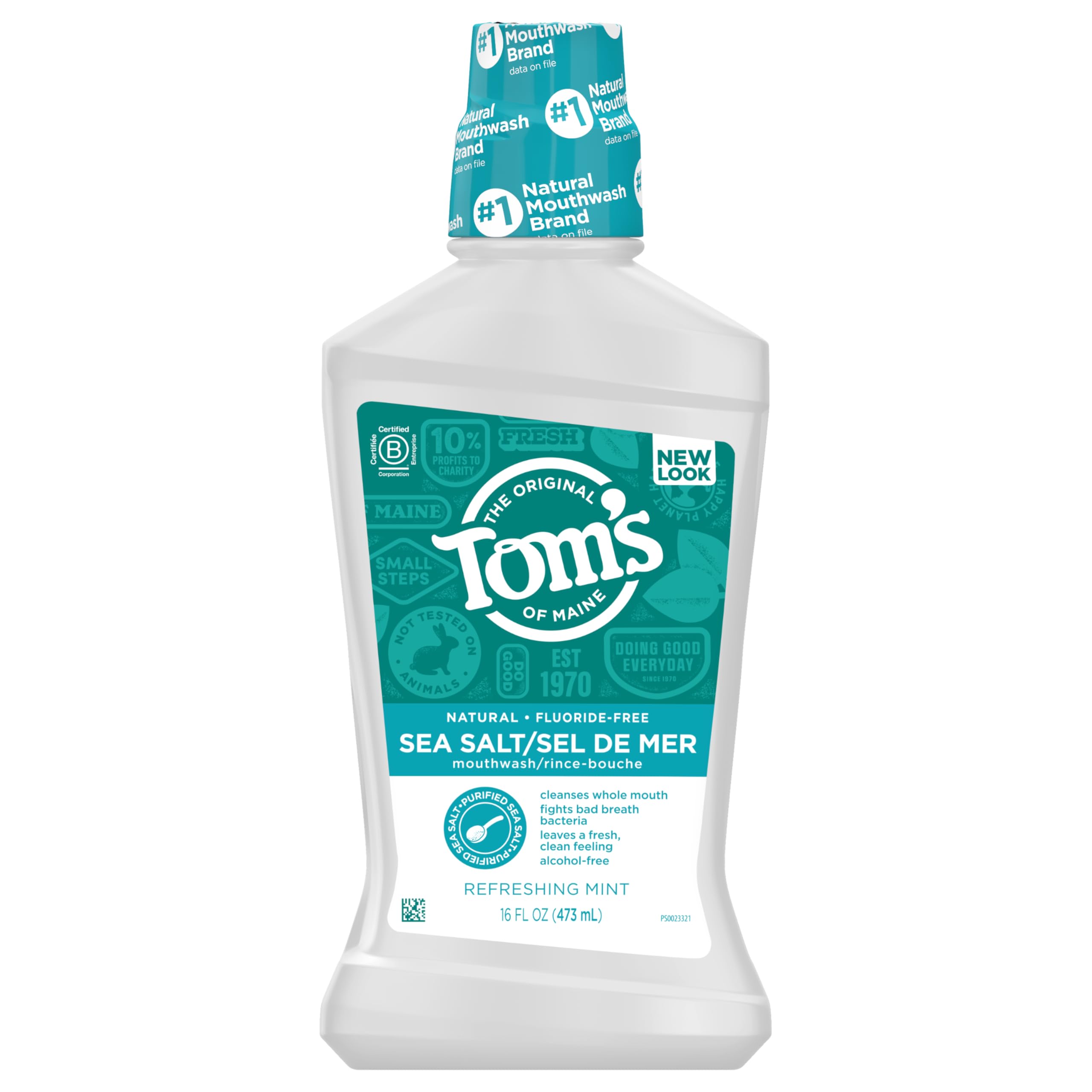 Frasco de reemplazo Tom's of Maine, sal marina, sabor menta para aliento continuo.