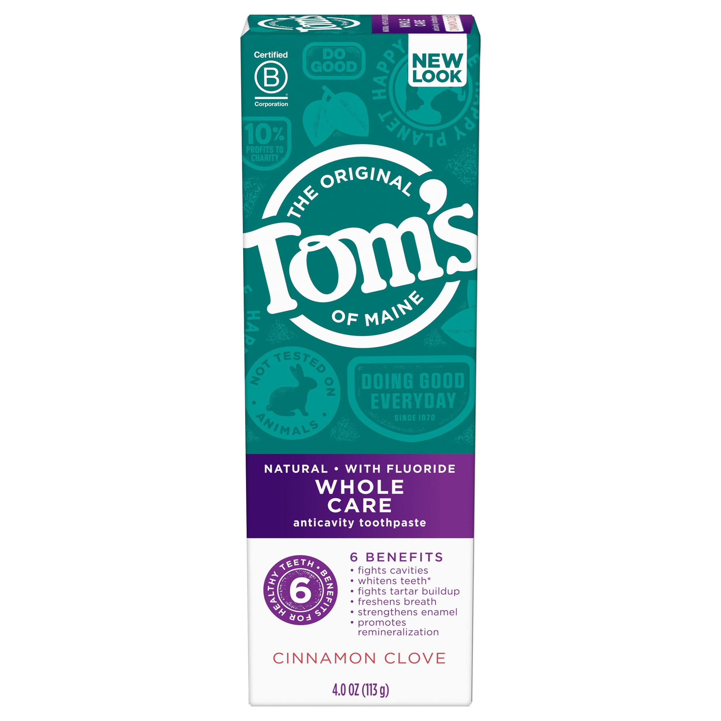 Tom's of Maine Cinnamon Clove pasta dental en tubo de 4 oz para uso diario.