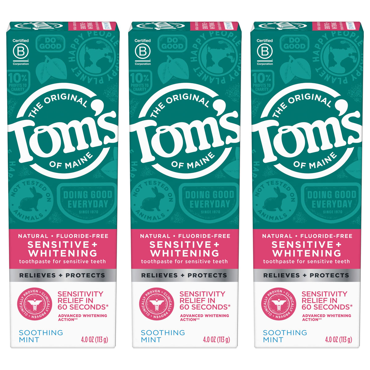 Pasta dental Tom’s of Maine sensible blanqueadora, mentas suaves para uso diario.