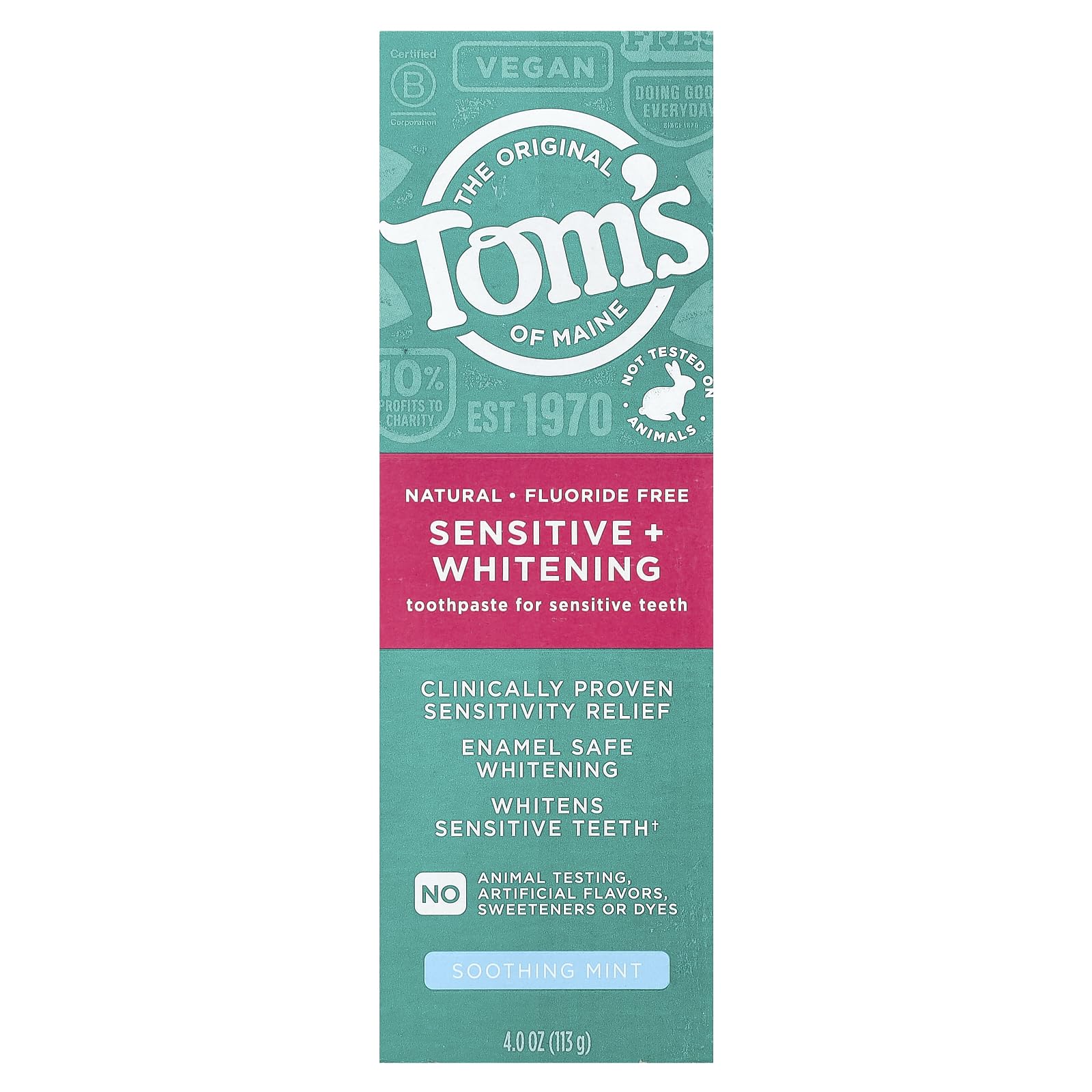 Tom's of Maine Pasta dental sin fluoruro, opción suave para el cuidado diario.