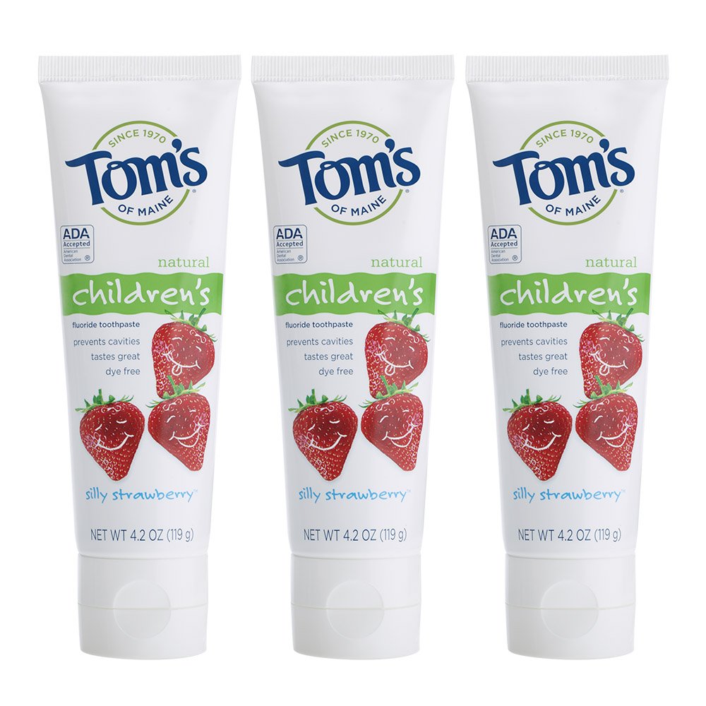Tom's of Maine, pasta de dientes infantiles, sabor fresa divertida, fomenta hábitos de cepillado.