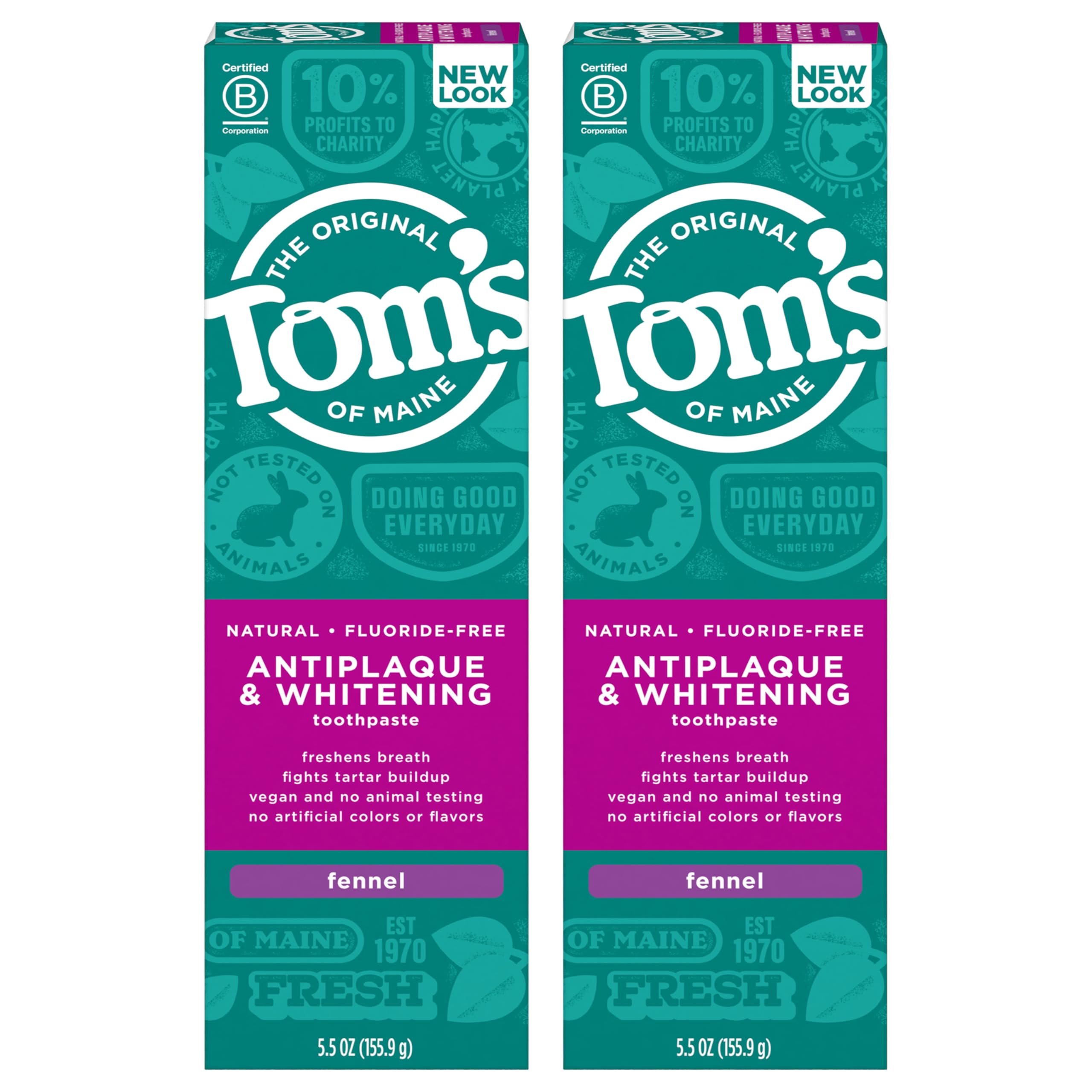 Tom's of Maine, pasta sin fluoruro, limpieza suave y sabor hinojo, dos unidades
