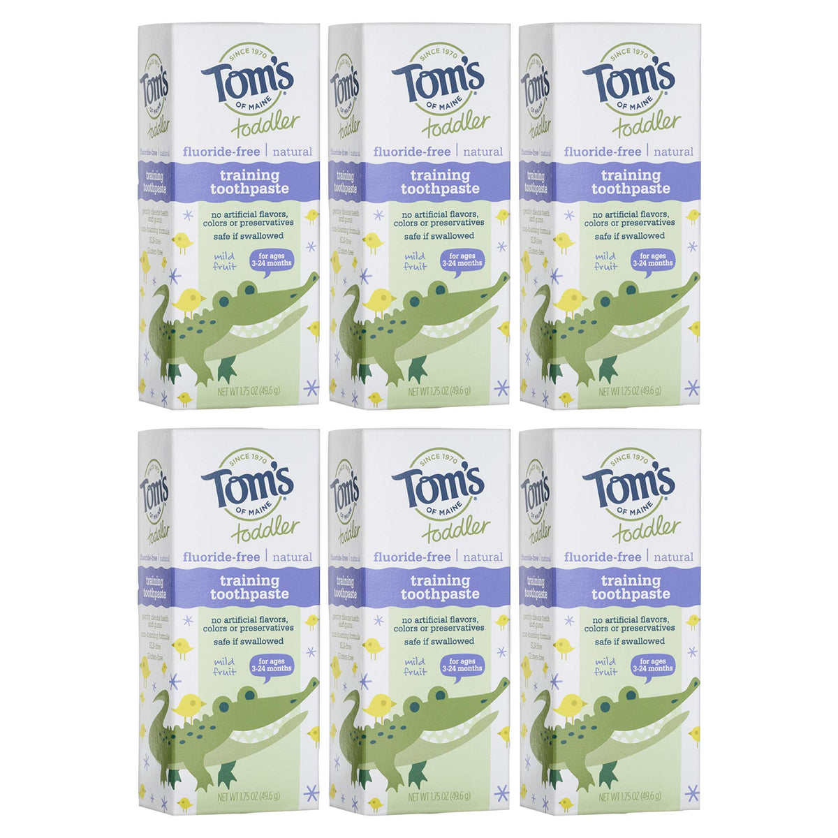 Tom's of Maine Toddlers sin fluoruro, envase frontal, inicio suave del cepillado para niños