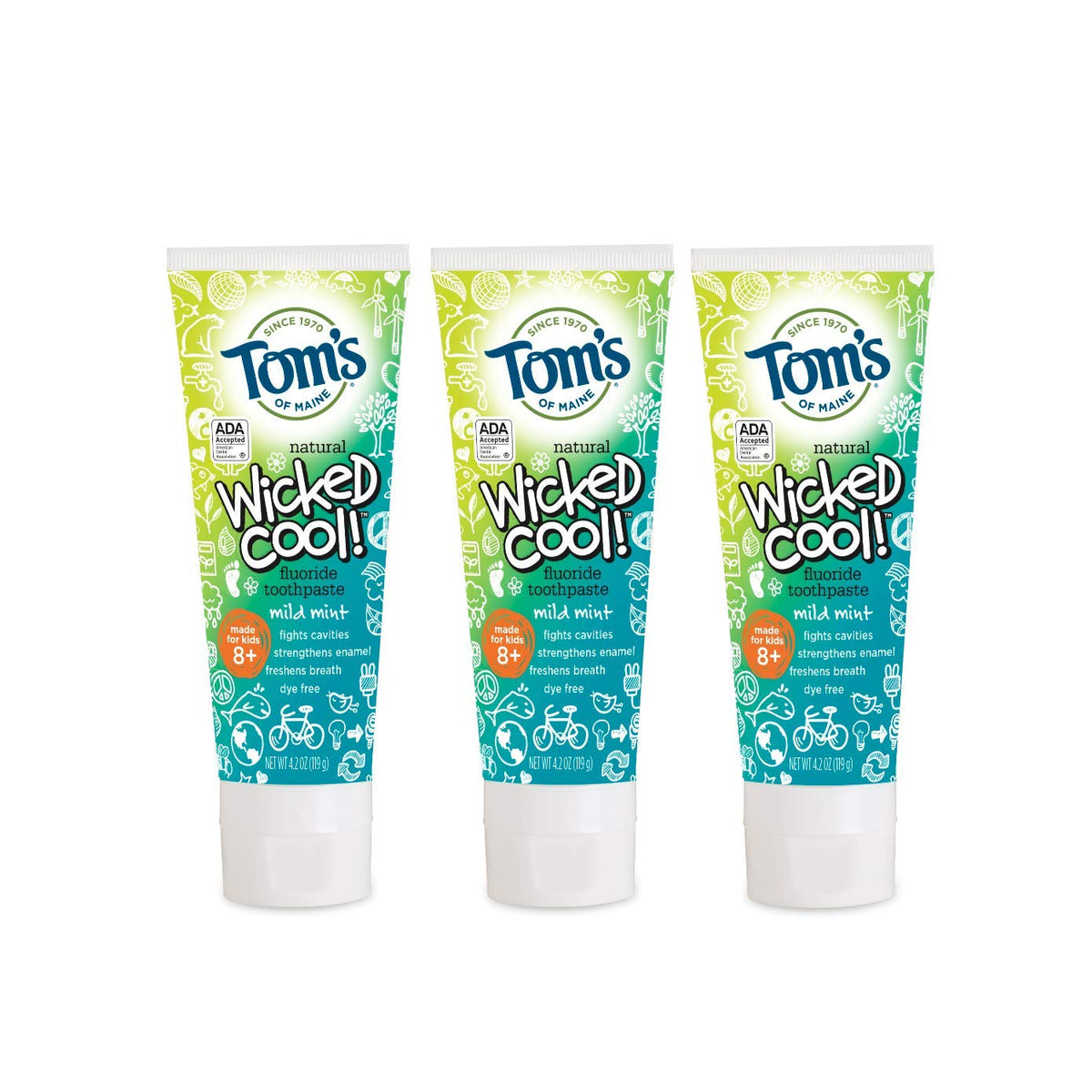 Tom's of Maine Wicked Cool para niños, pasta dental fluorada con sabor a menta suave para uso diario