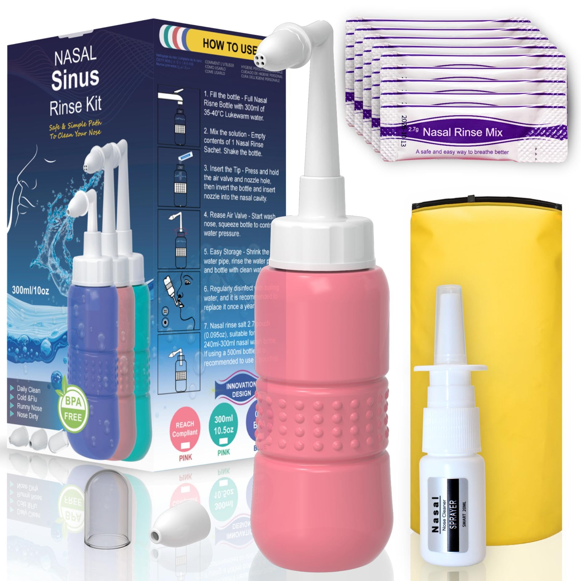 TONELIFE kit de lavado nasal con 40 sobres de sal para uso diario