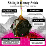 TongueClash Shilajit Honey Sticks mezcla de Shilajit, miel orgánica e hierbas para uso diario.