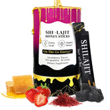 TongueClash Shilajit Honey Sticks frente del estuche para mujer, energía diaria sugerida.