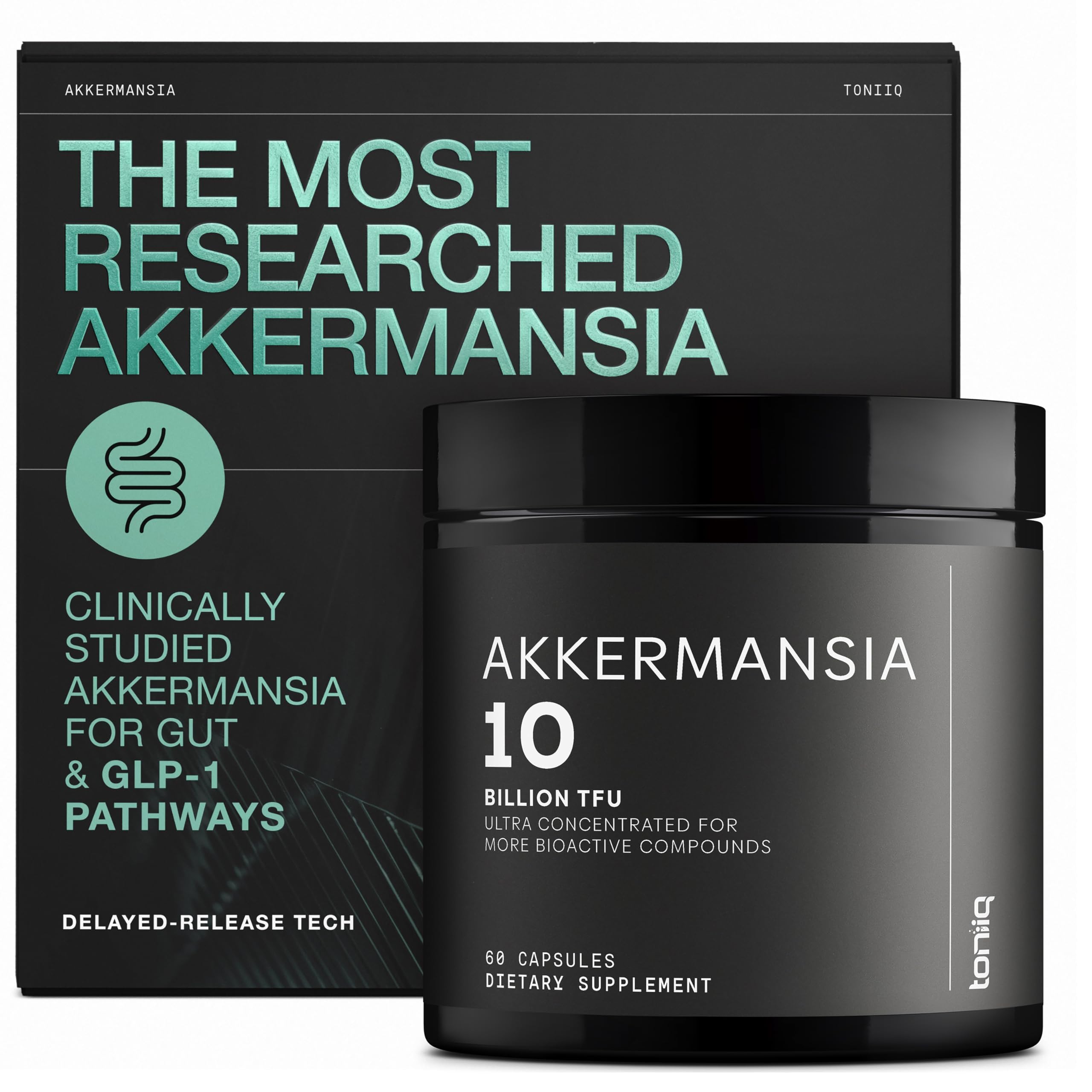 Toniiq Akkermansia Probiotico en bote para uso diario y comodidad