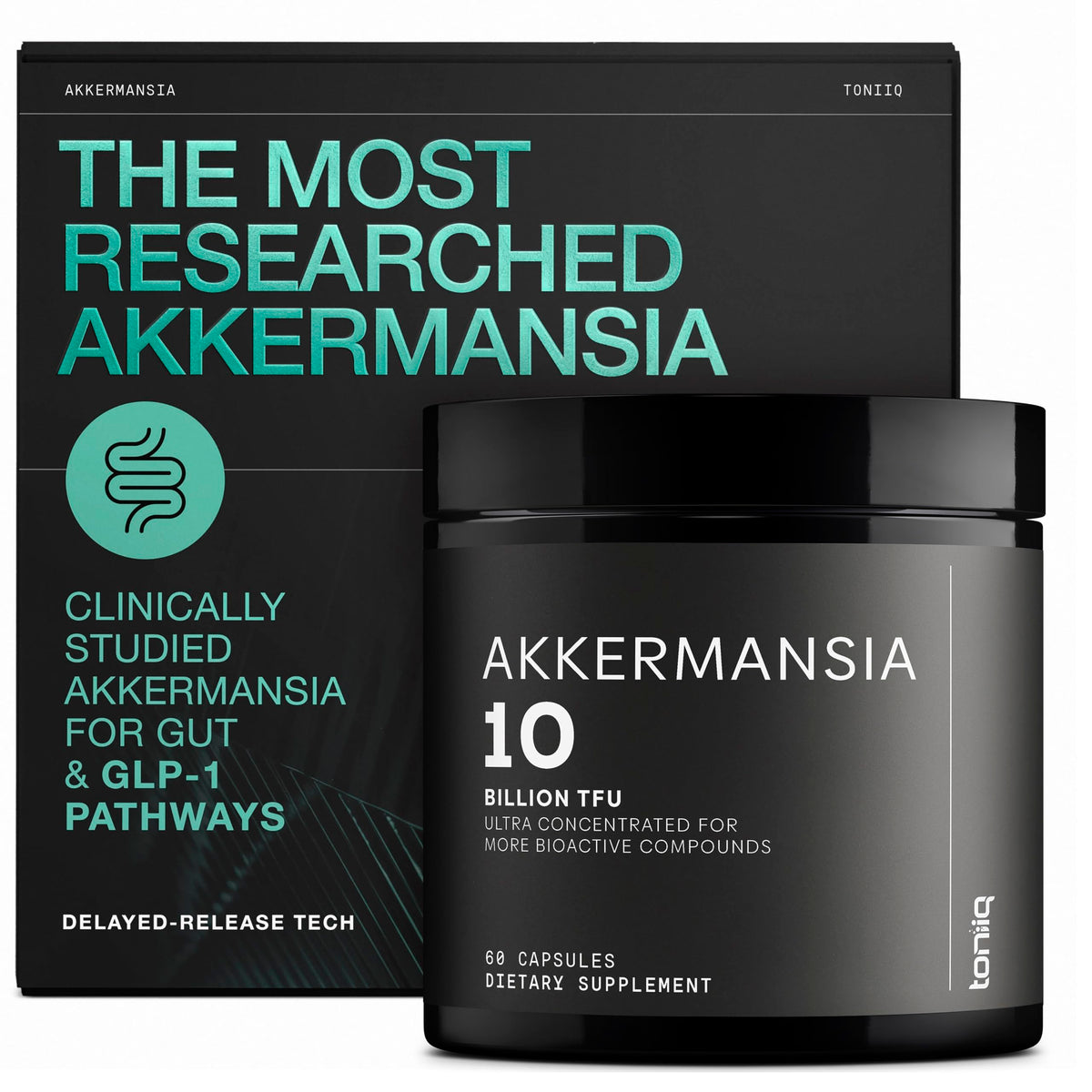Toniiq Akkermansia Probiotico en bote para uso diario y comodidad