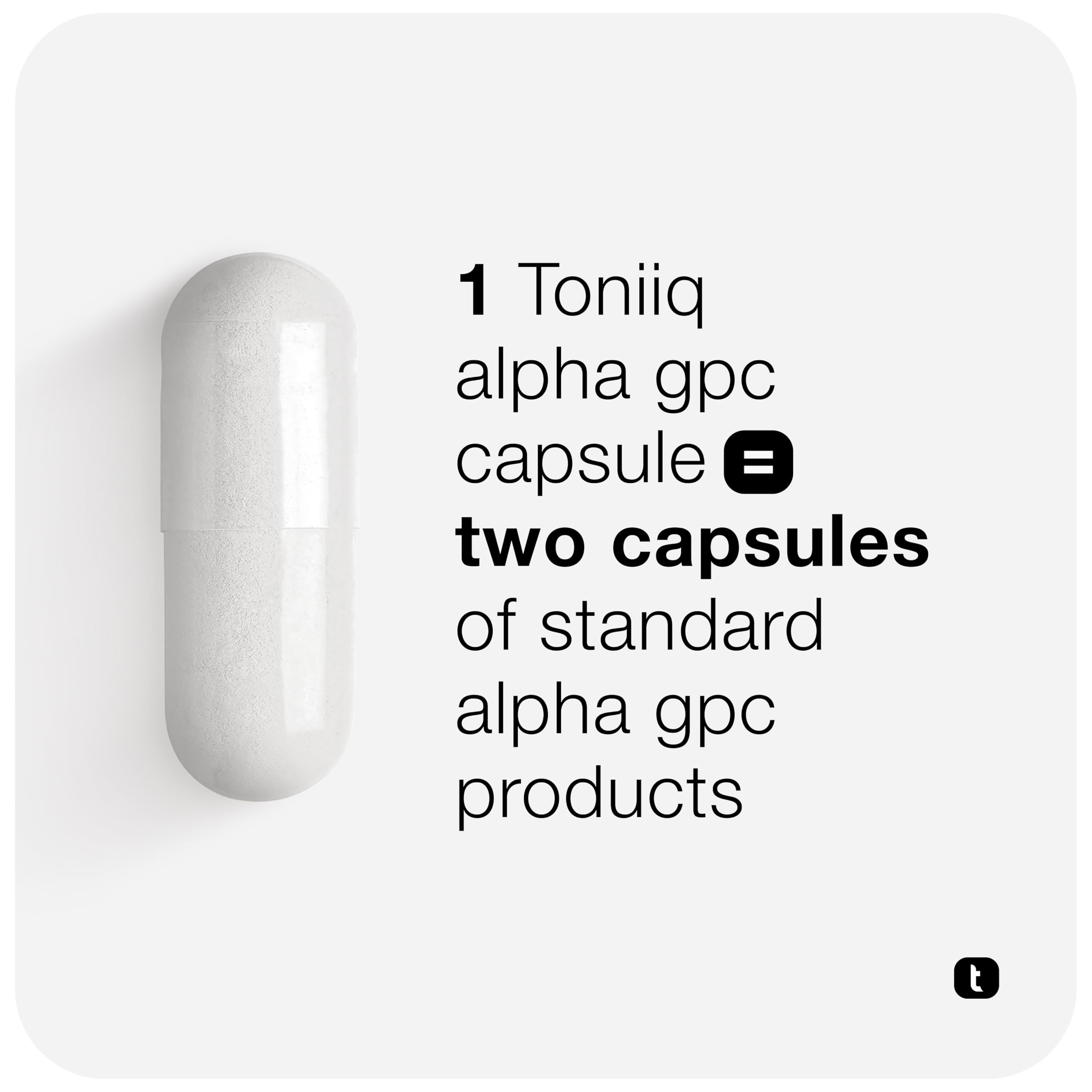 Toniiq Alpha GPC 600 mg, caja y frasco con presentación premium