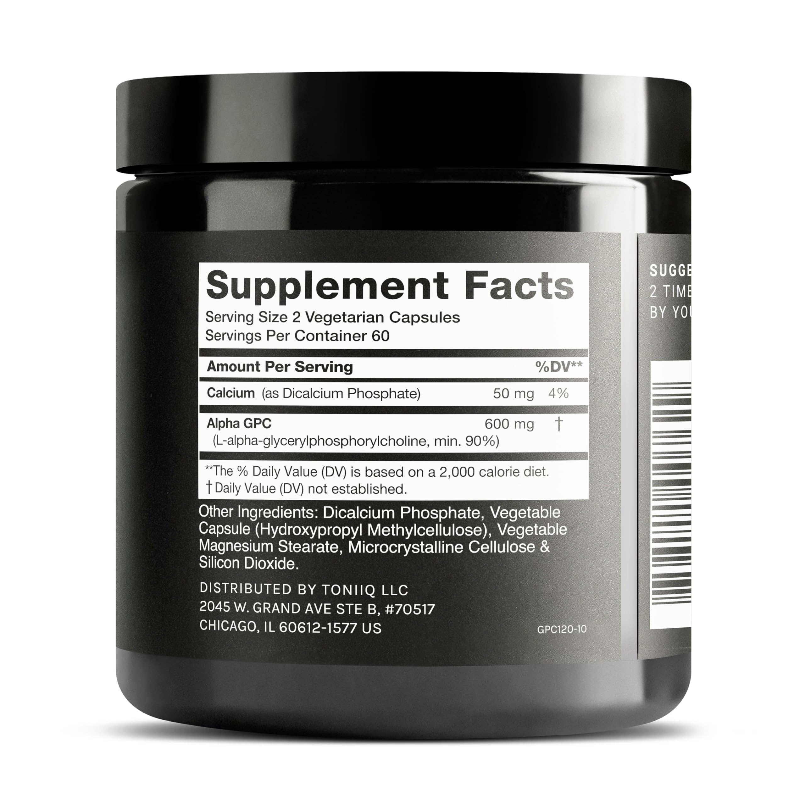Toniiq Alpha GPC 600 mg, cápsulas en mano para apoyo cognitivo
