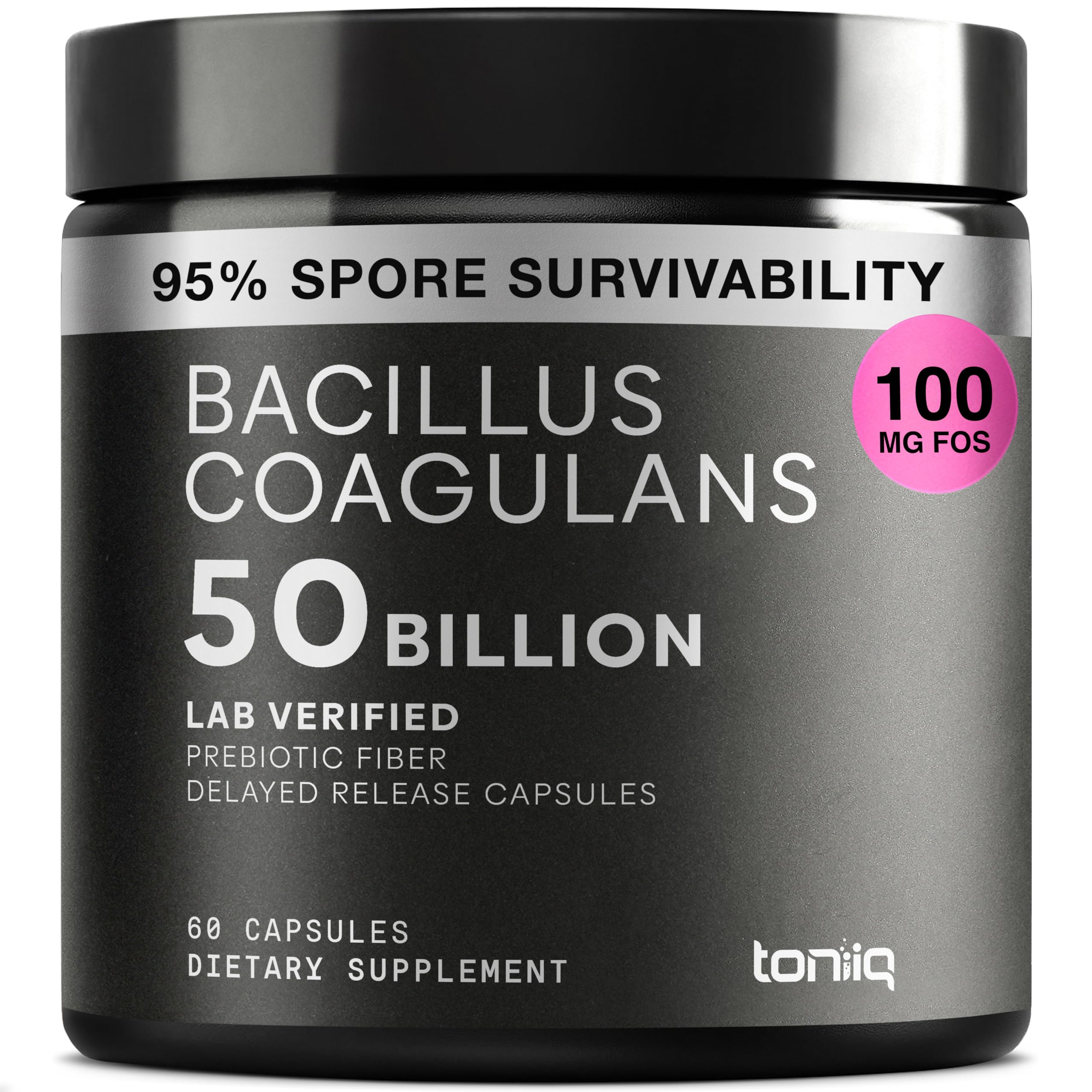 Toniiq Bacillus Coagulans, cápsulas, 50B CFU para soporte intestinal.