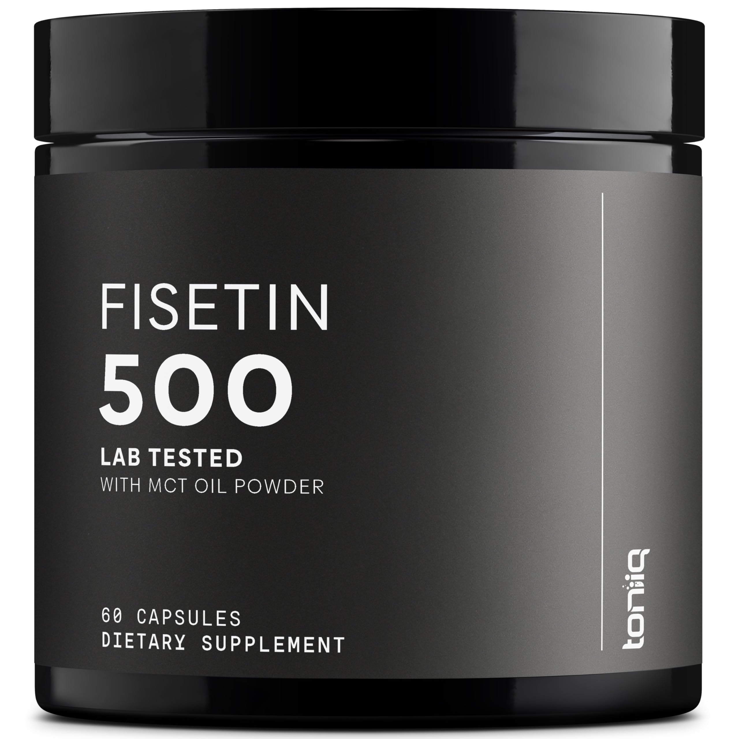 Toniiq Fisetina 500 mg, cápsulas en botella, mejora la absorción con MCT