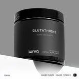 Toniiq Glutatión cápsulas, etiqueta clara, pureza alta y biodisponibilidad destacadas.