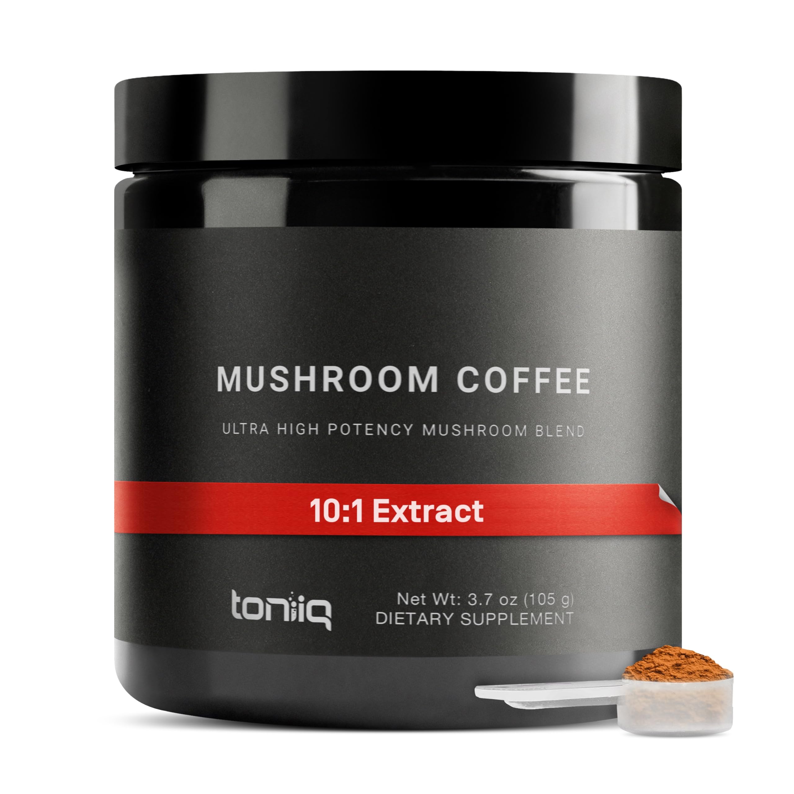 Toniiq Mushroom Coffee en taza para empezar el día con enfoque.