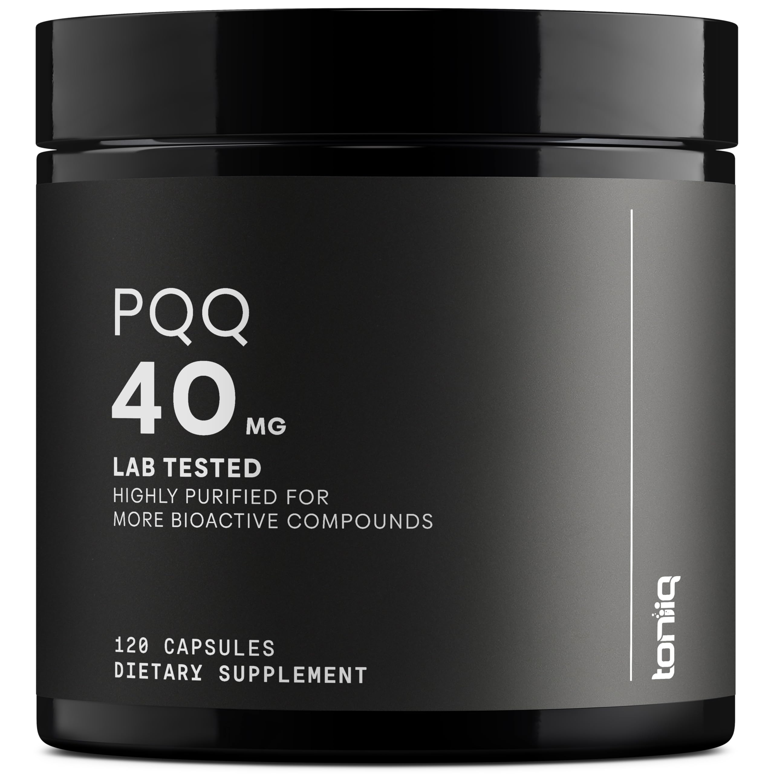 Toniiq PQQ 40mg cápsulas vegetarianas frente: pureza alta para uso diario
