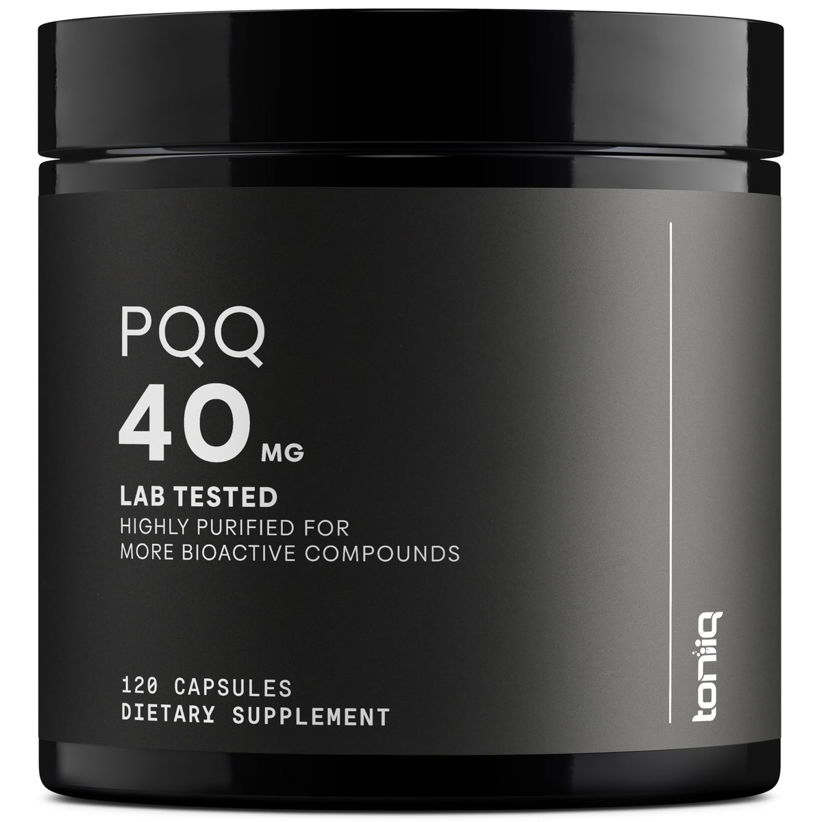 Toniiq PQQ 40mg cápsulas vegetarianas frente: pureza alta para uso diario