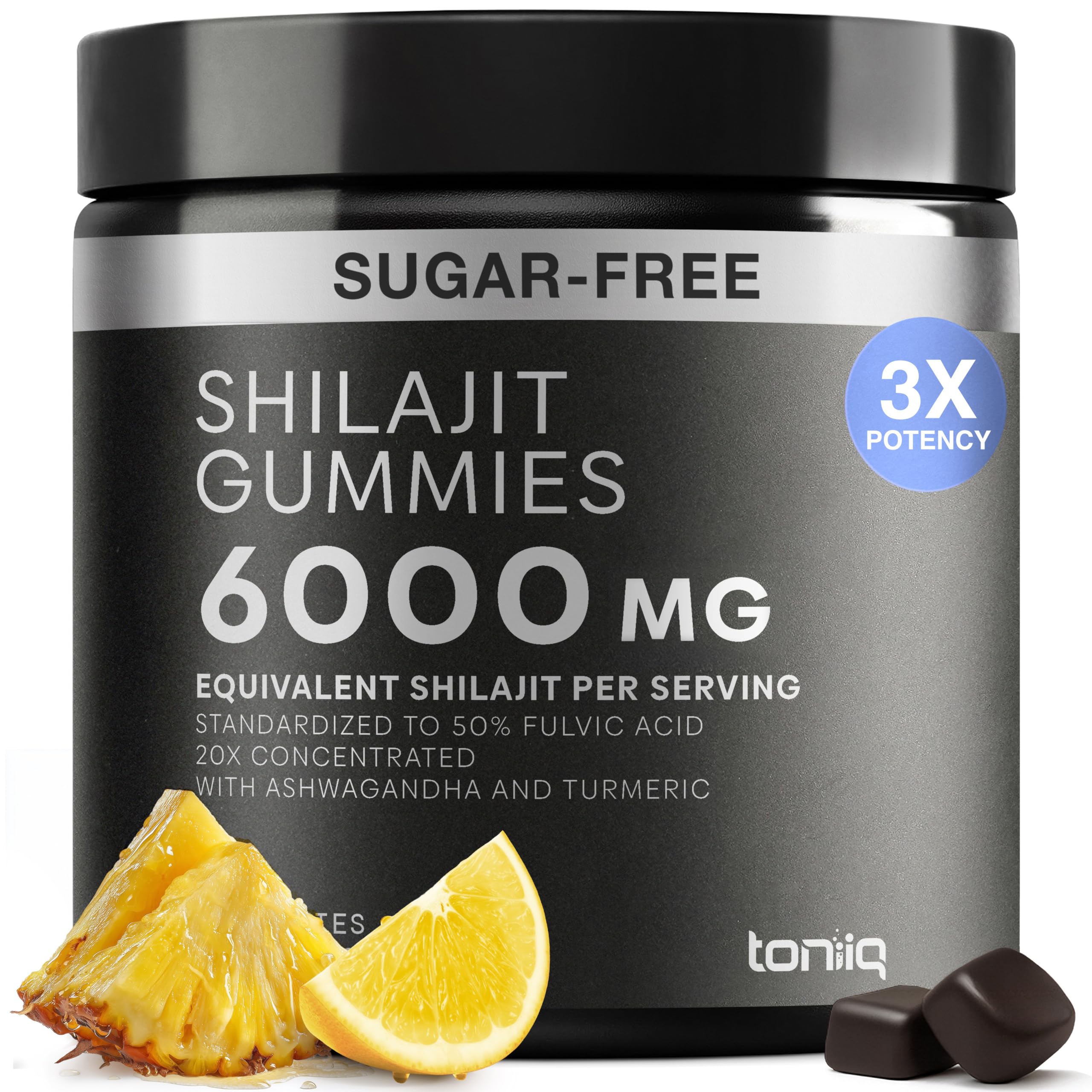 Toniiq Shilajit Gomitas: potencia equivalente a 6000 mg por porción, gomitas sabrosas.