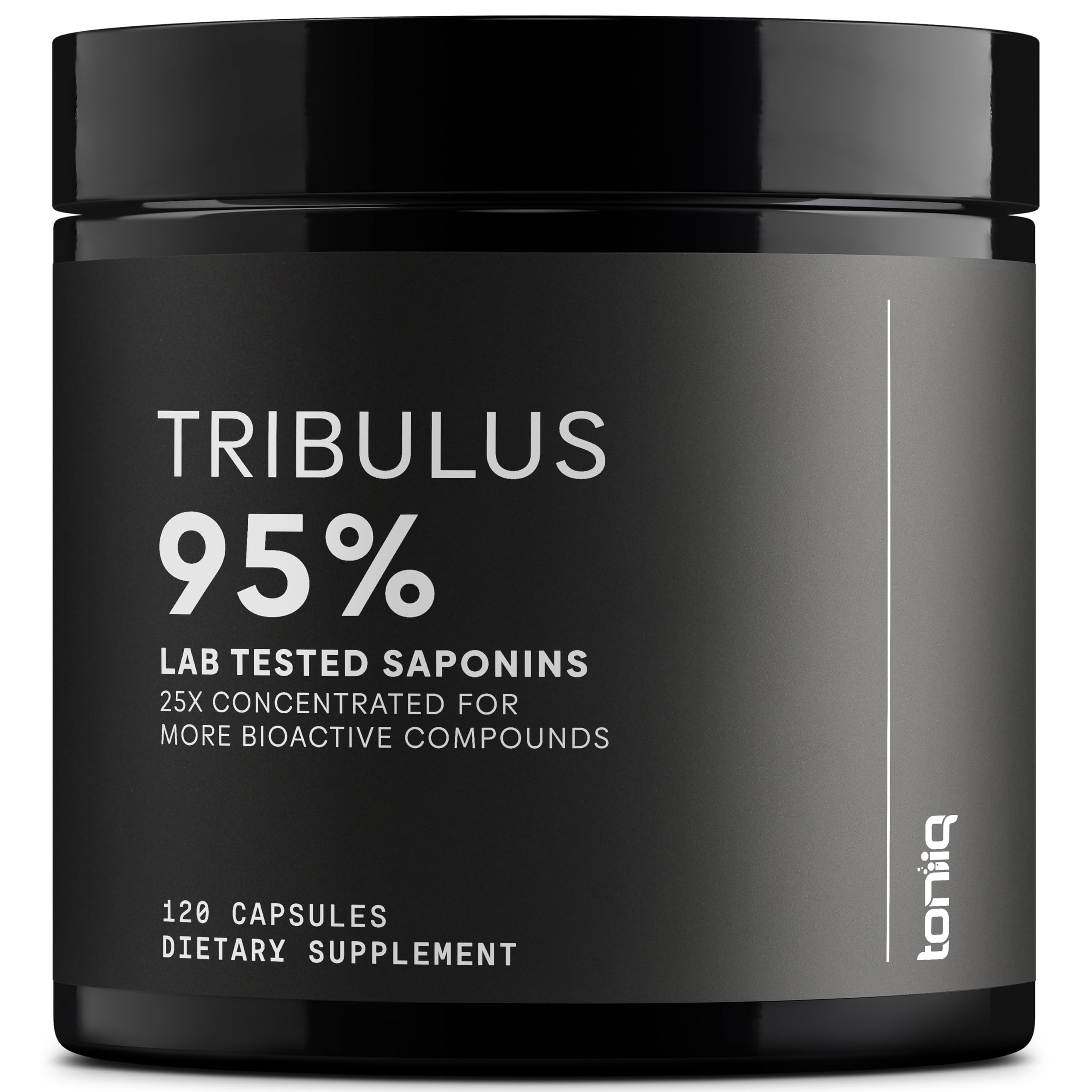 Toniiq Tribulus Terrestris frasco de 120 cápsulas para uso diario.