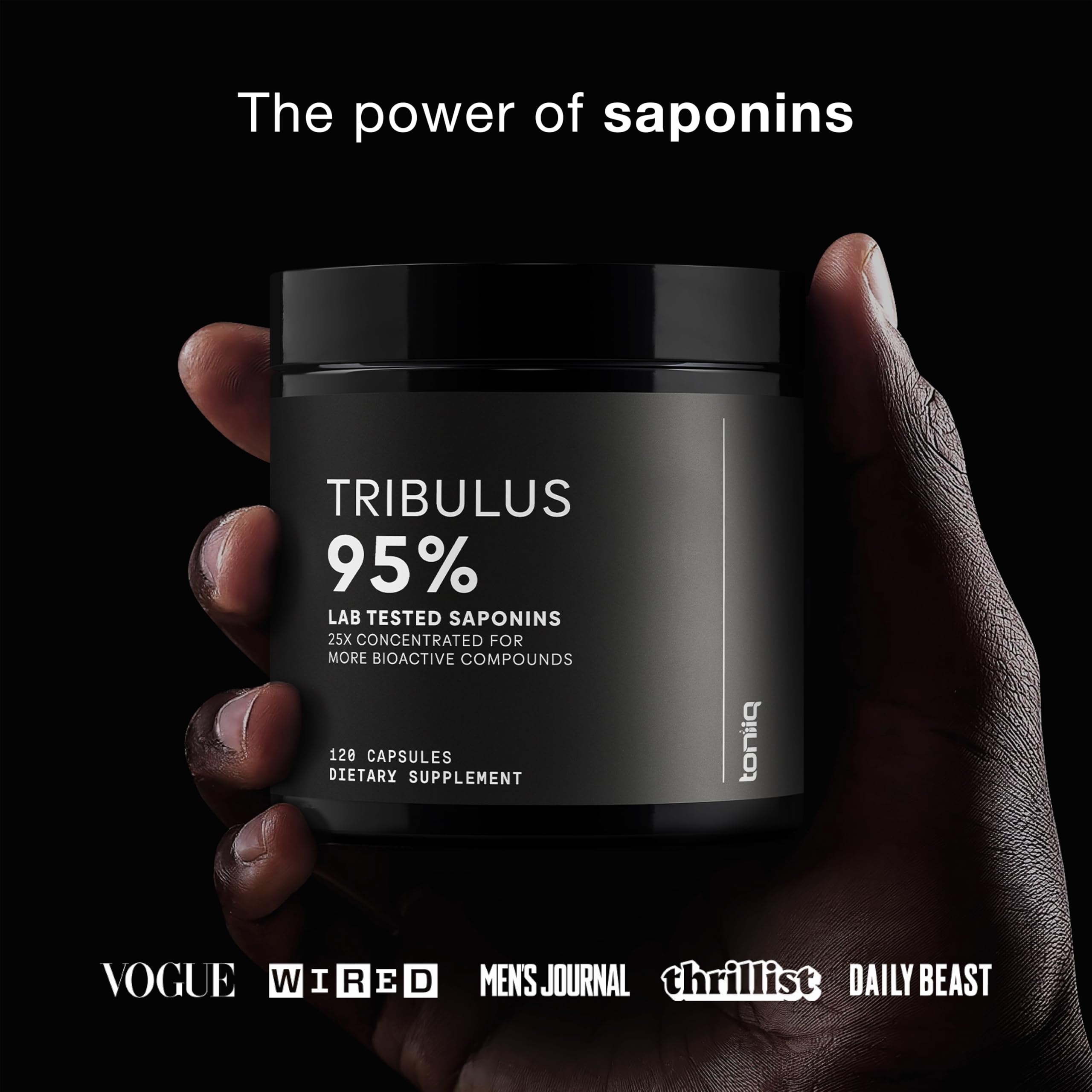 Toniiq Tribulus Terrestris 1300 mg por dosis con alto contenido de saponinas.