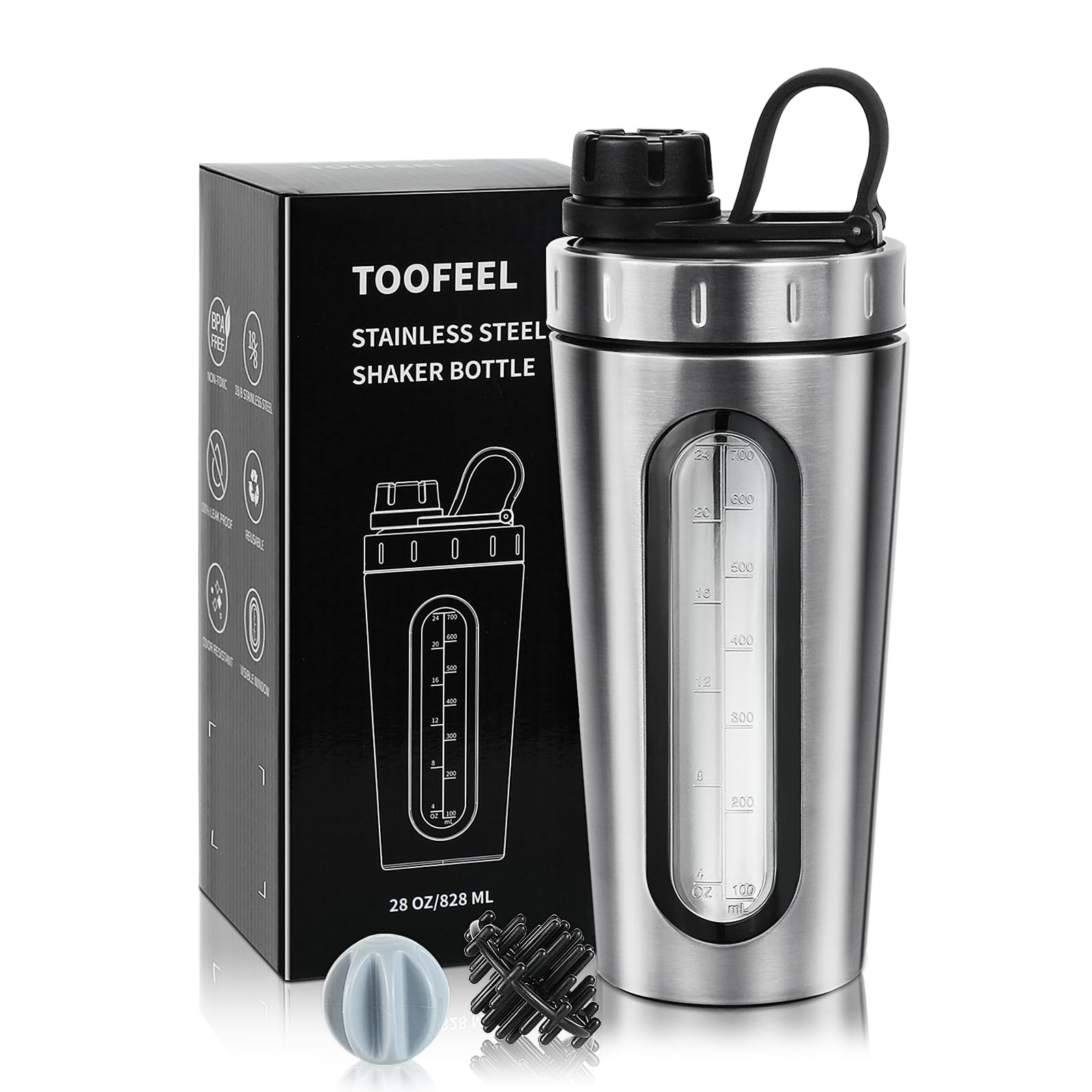 TOOFEEL shaker con ventana visible para medir líquidos con precisión