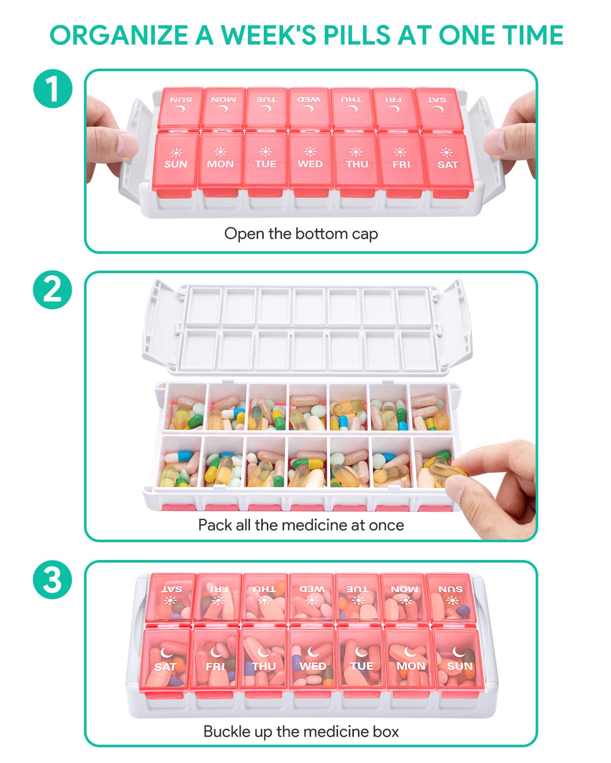 TookMag Capacidad grande para vitaminas u otros suplementos por compartimento.
