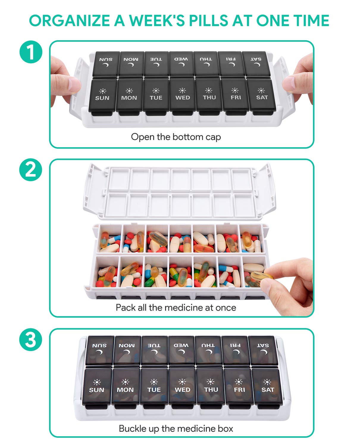 TookMag Tapa cierre seguro para evitar derrames y proteger pastillas.