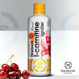 Top Secret Nutrition Fireball L-Carnitina: persona entrenando con suplemento en gimnasio.